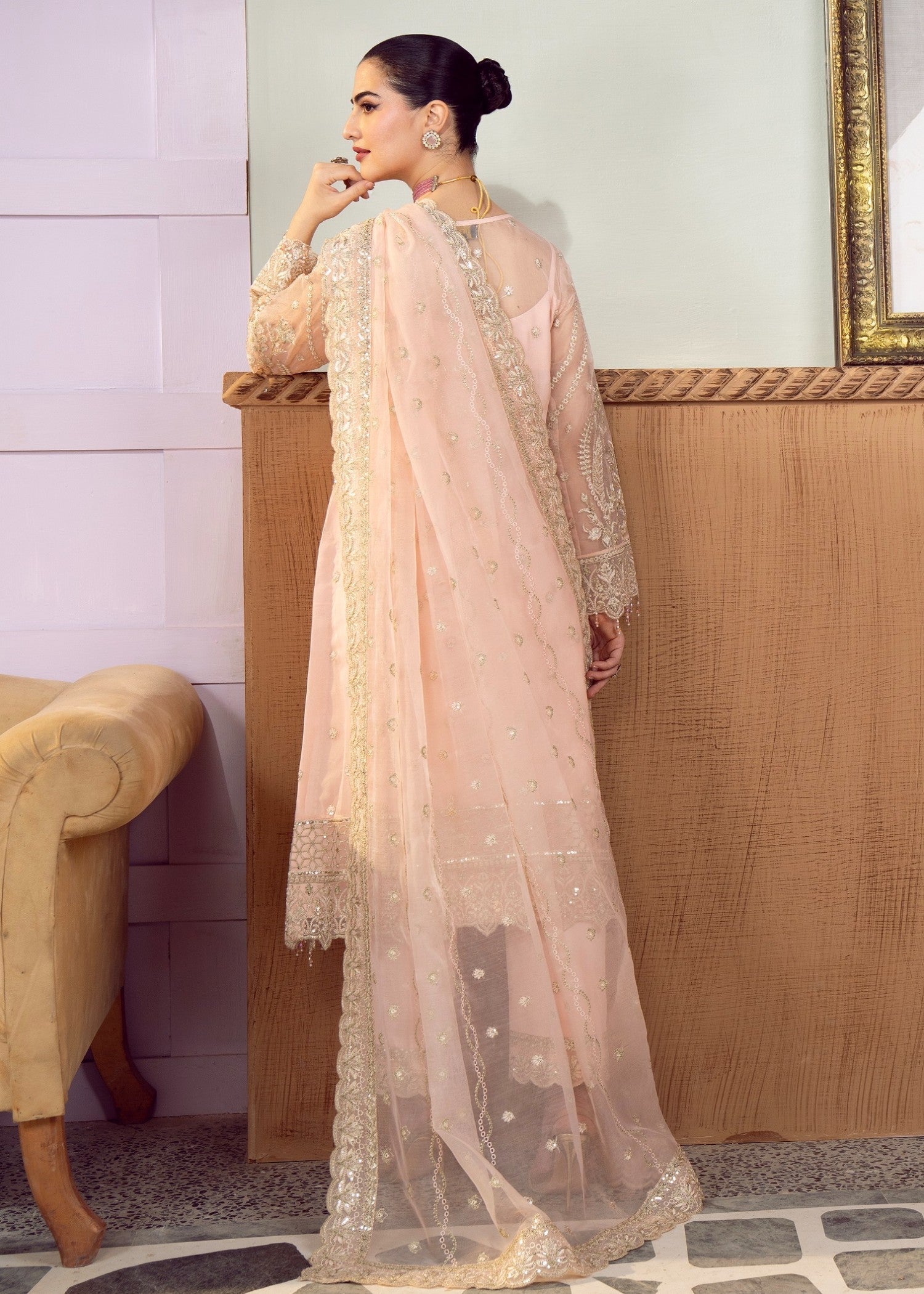 organza Unstitched in Baby pink