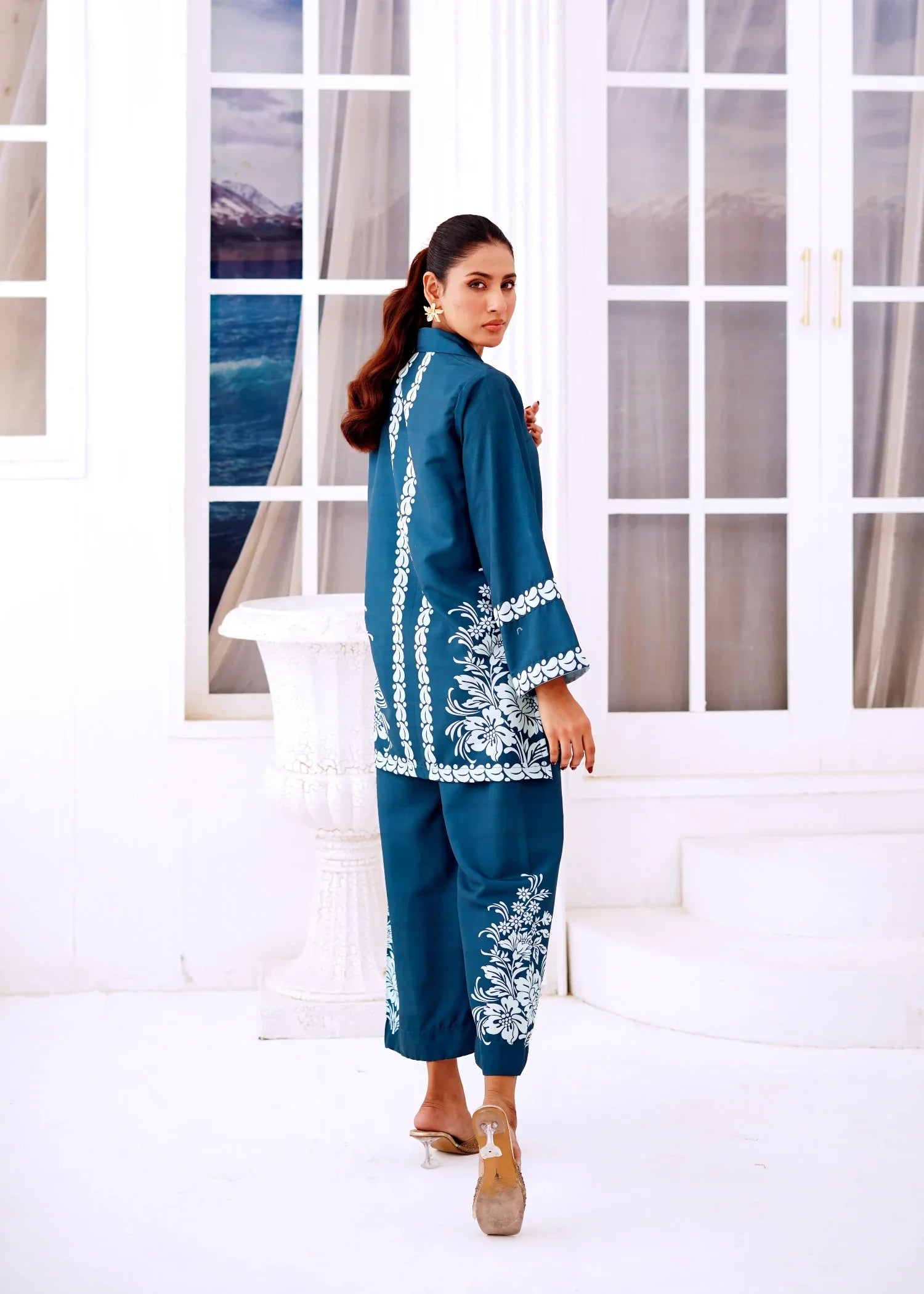 poly lawn Co Ord Sets in Teal