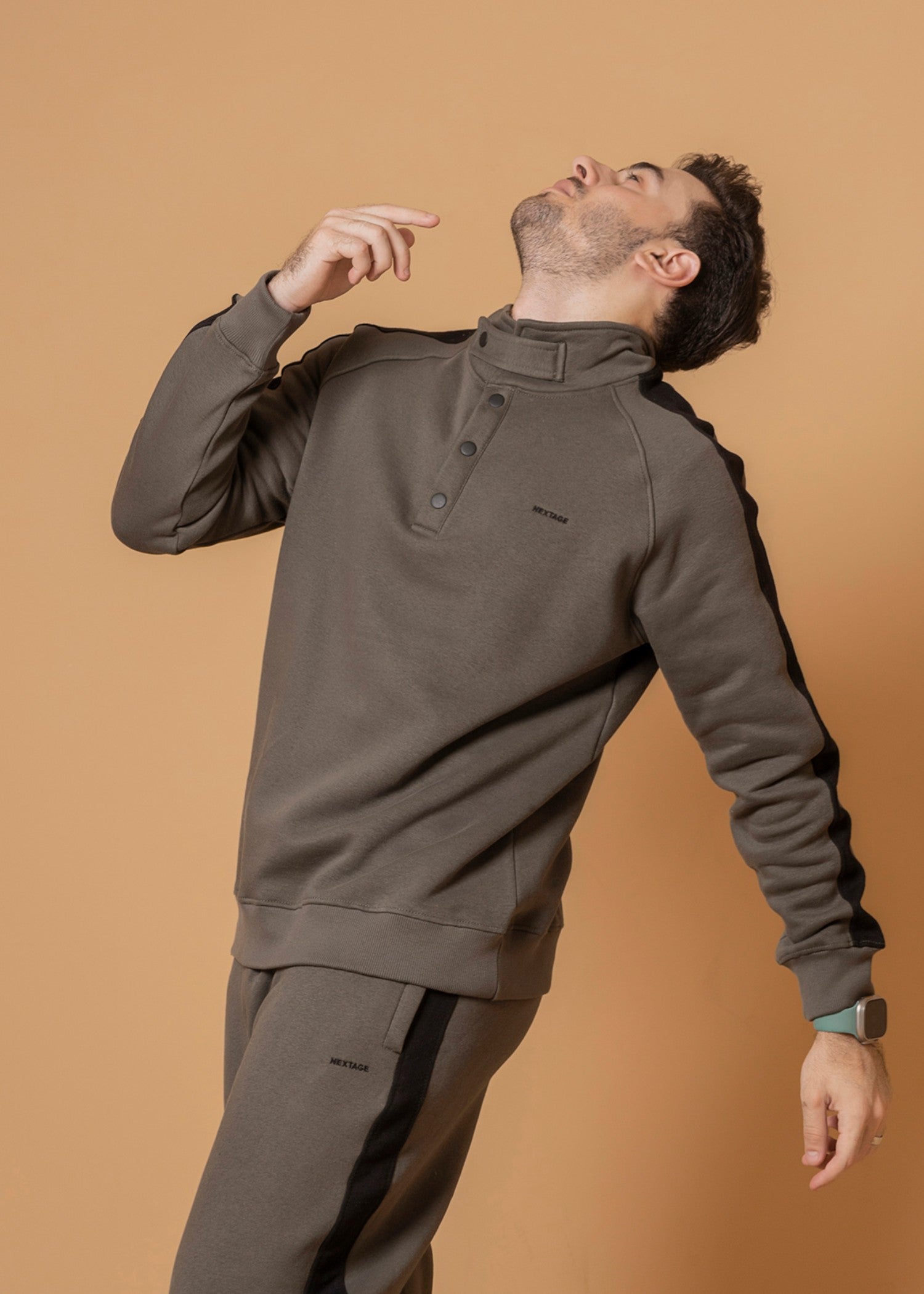 fleece Tracksuit in Black, forest green