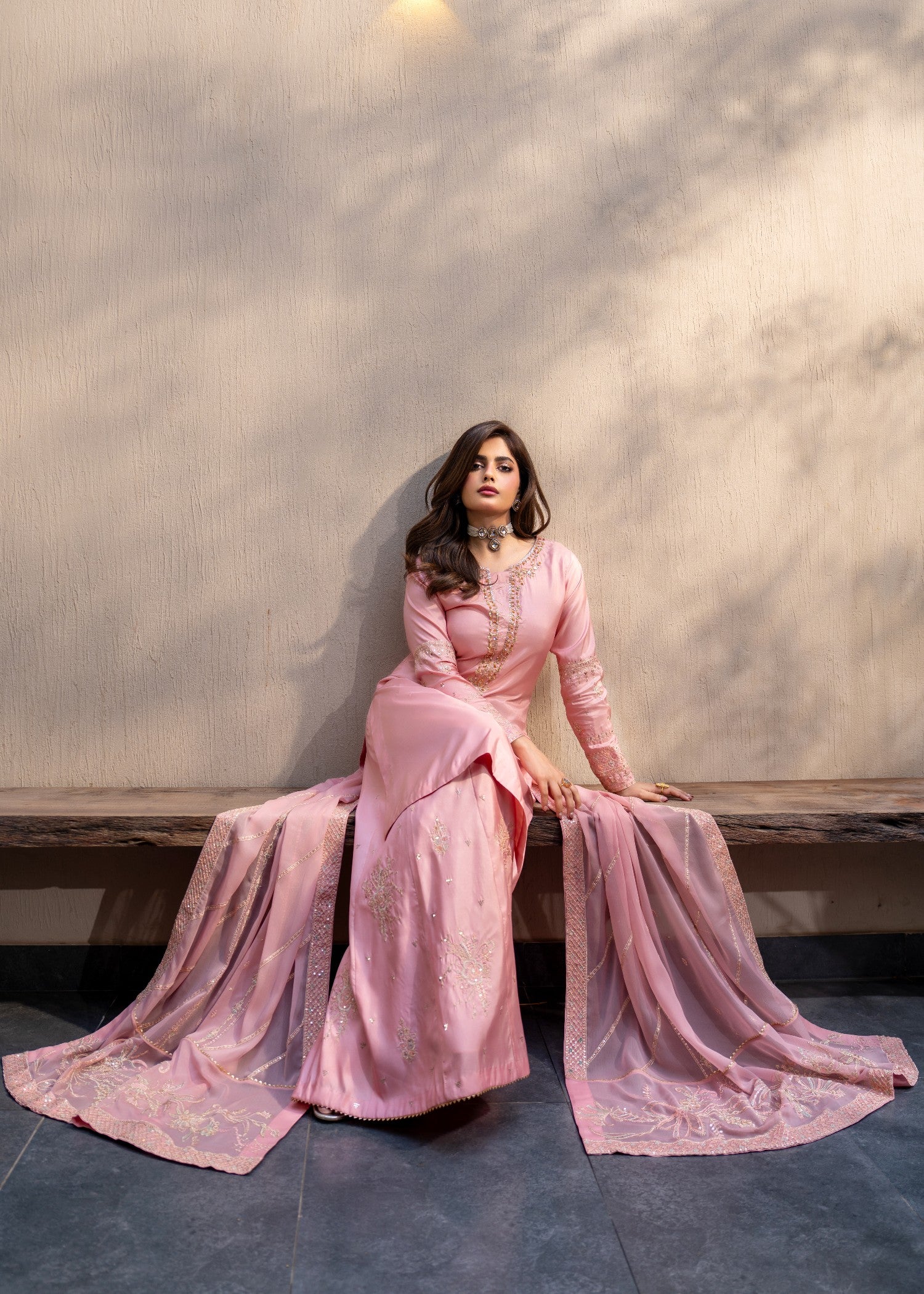 kattan silk Sharara in Tea rose pink