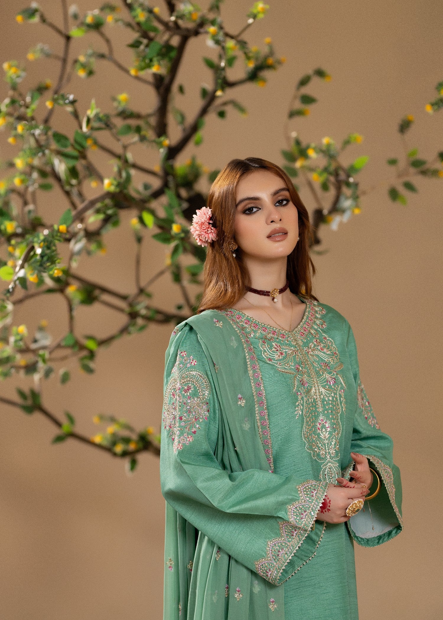 korean raw silk Kurta Set in Mint green