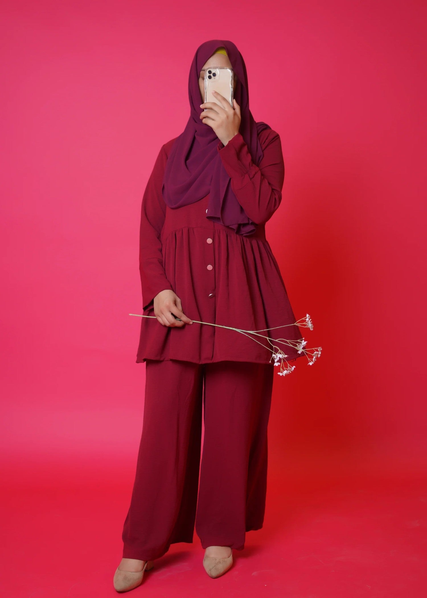 crepe Short Frock in Maroon
