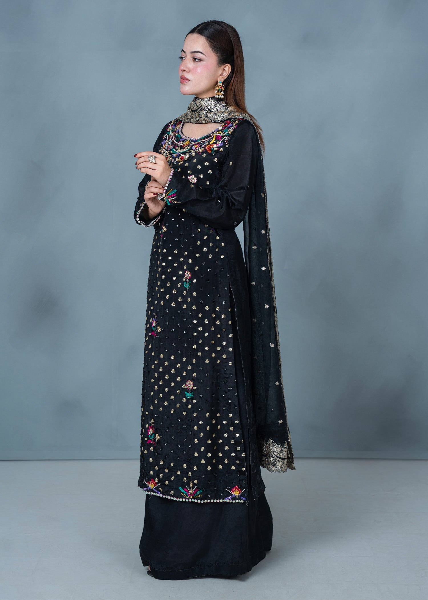 tissue silk Sharara in Black