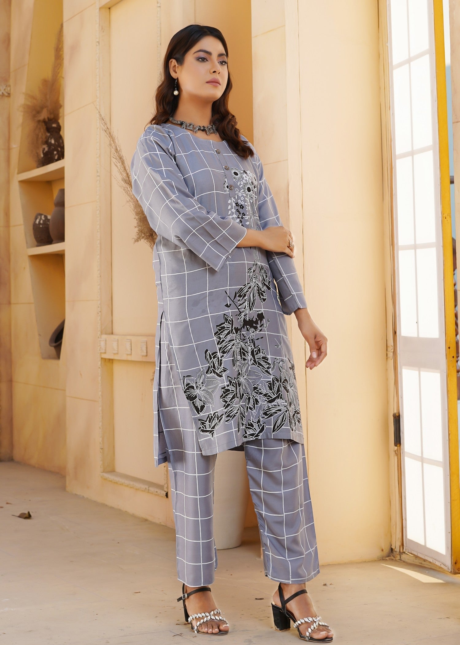 arabic lawn Co Ord Sets in Grey