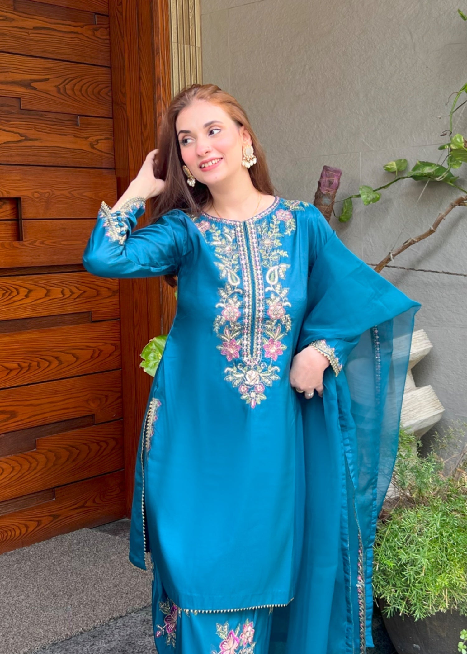 kattan silk Kurta Set in Blue