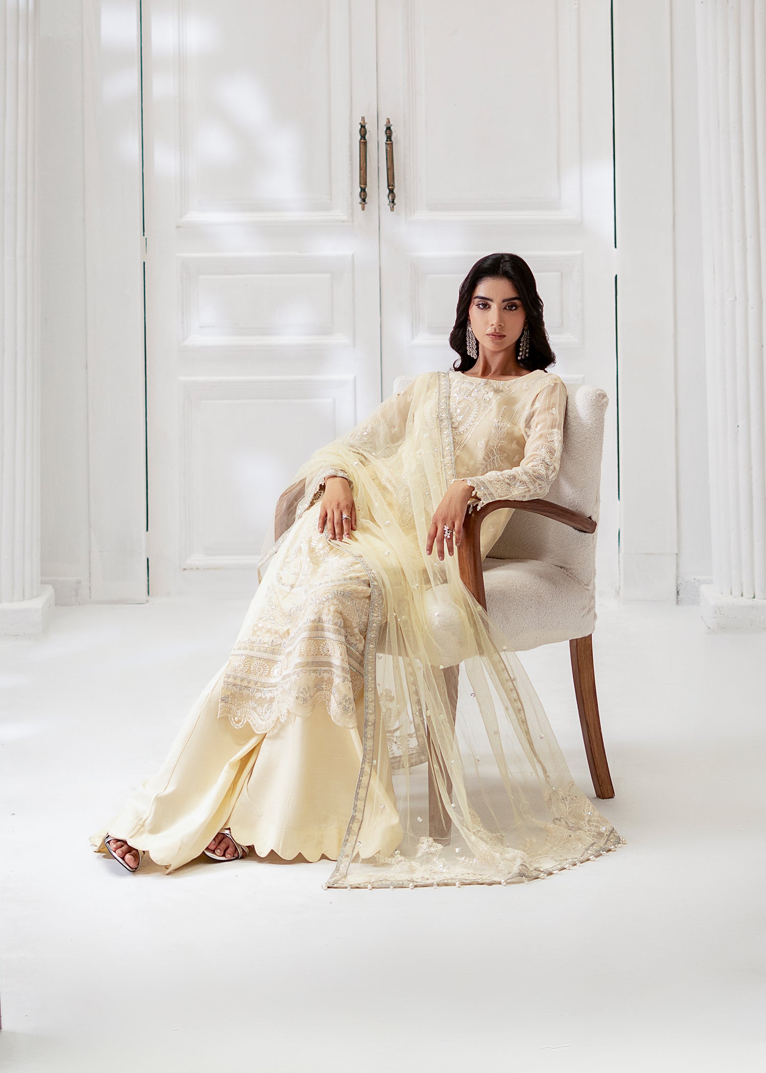 chiffon Sharara in Cream
