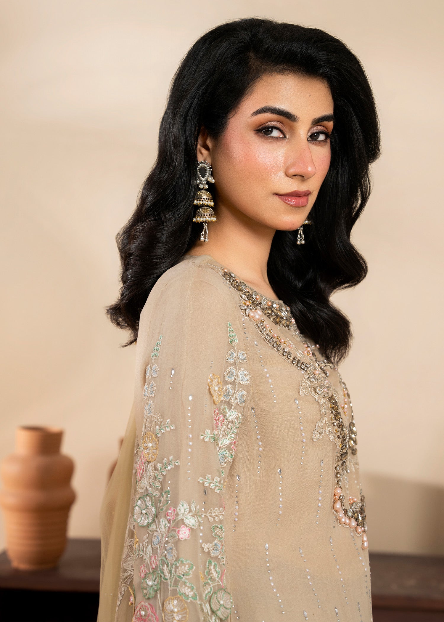 chiffon Kurta Set in Tan brown