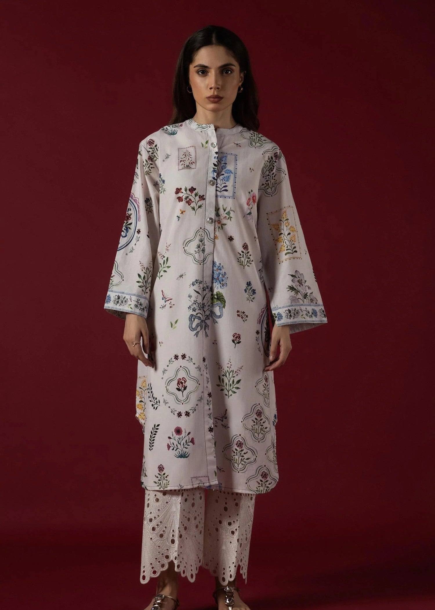 slub lawn Kurti in Ivory