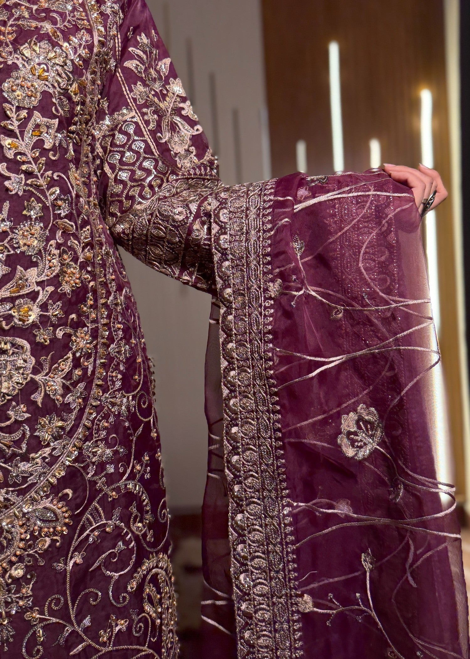 organza Kurta Set in Wine