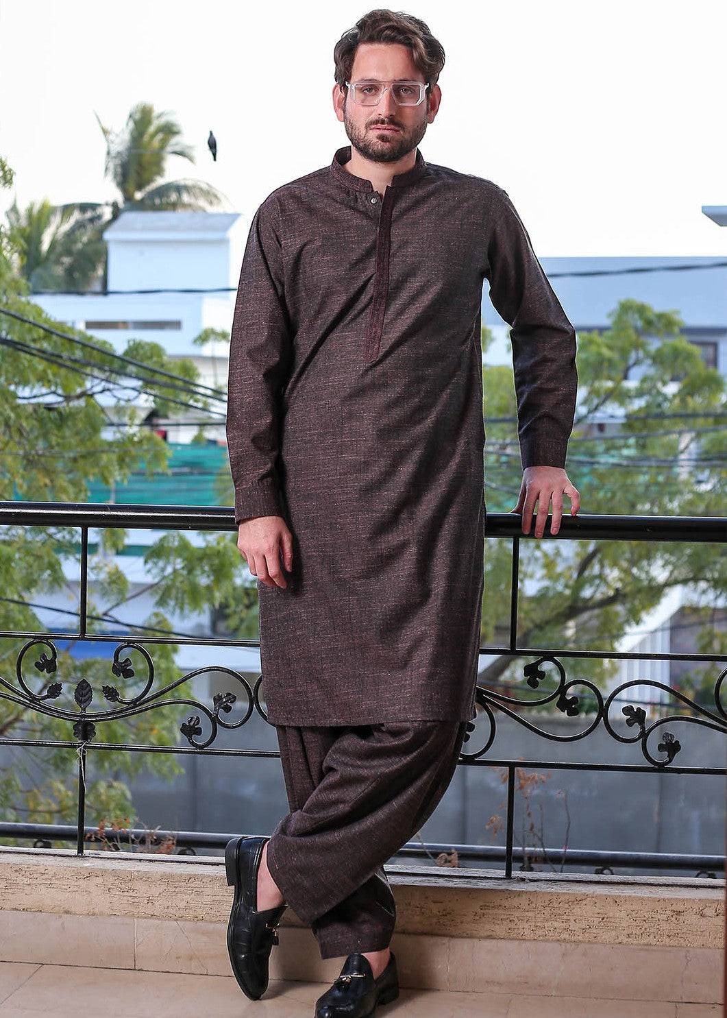 wool viscose Shalwar Kameez in Maroon