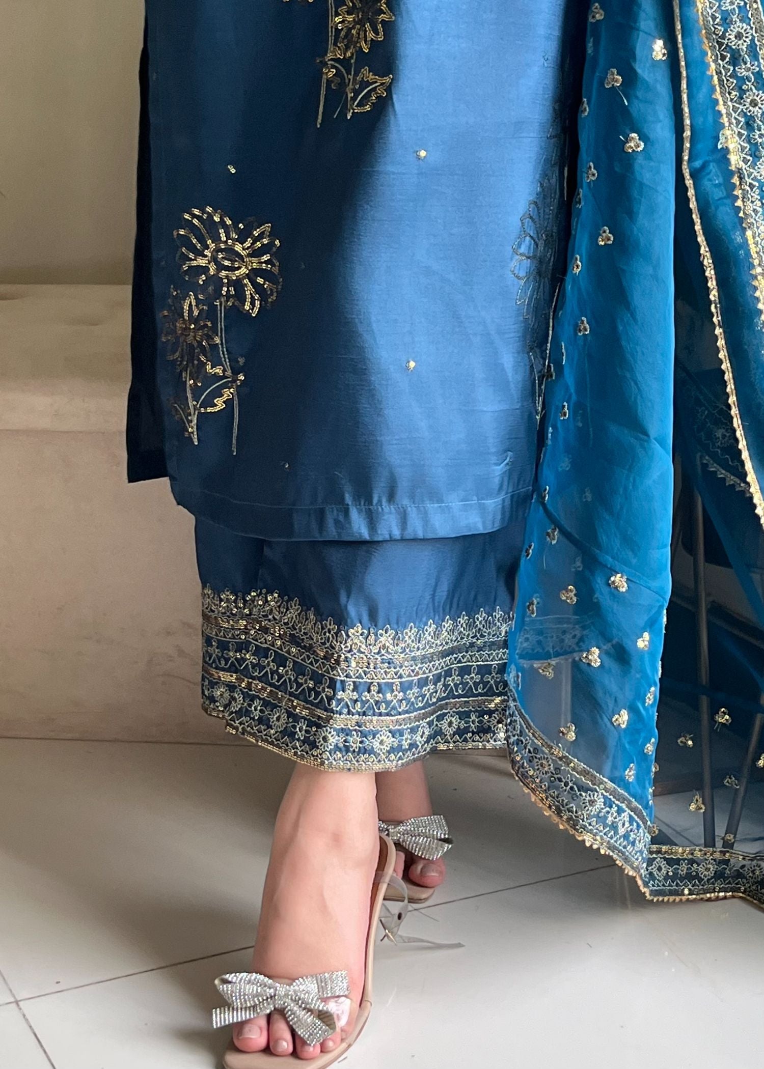kattan silk Kurta Set in Teal