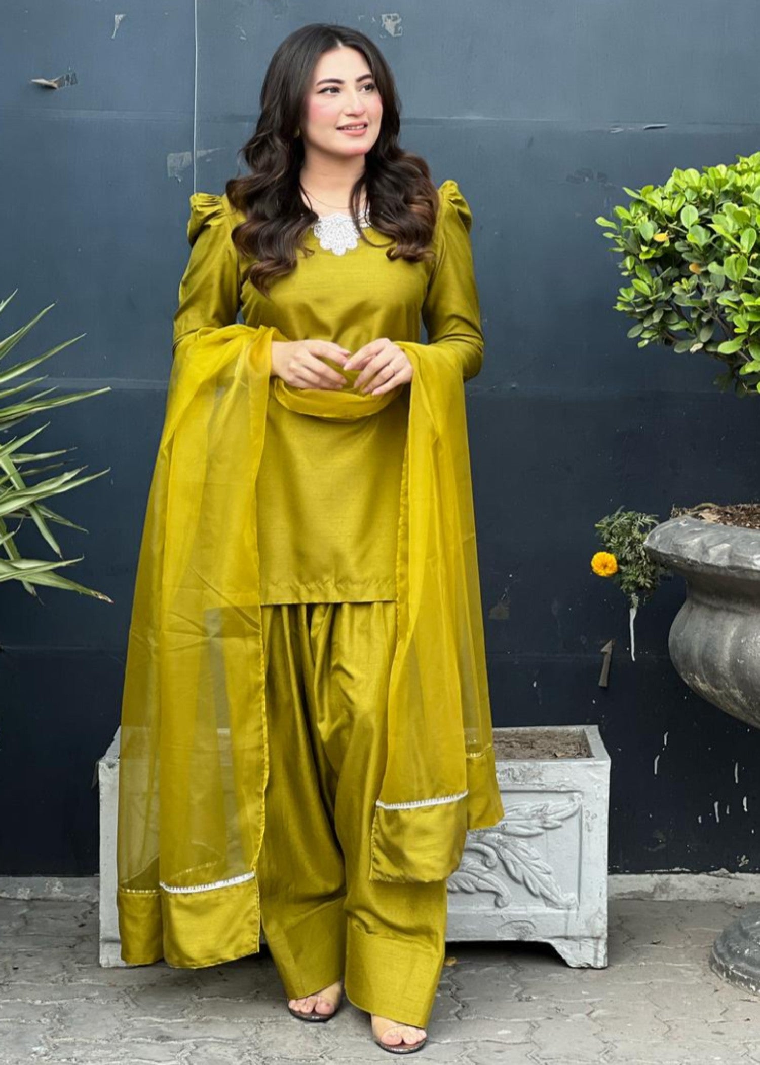 raw silk Kurta Set in Mellow yellow