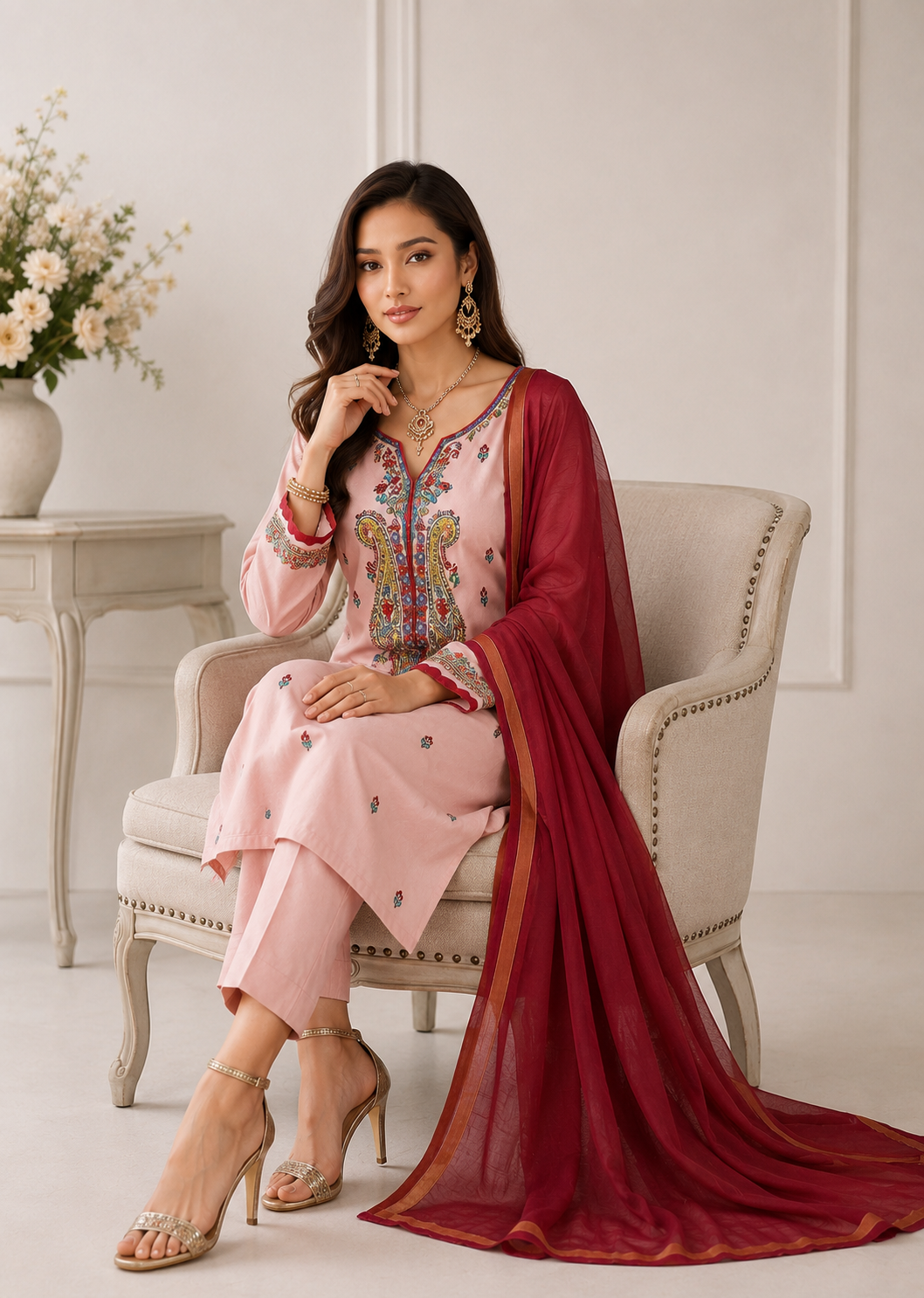 lawn cotton Unstitched in Mauve pink