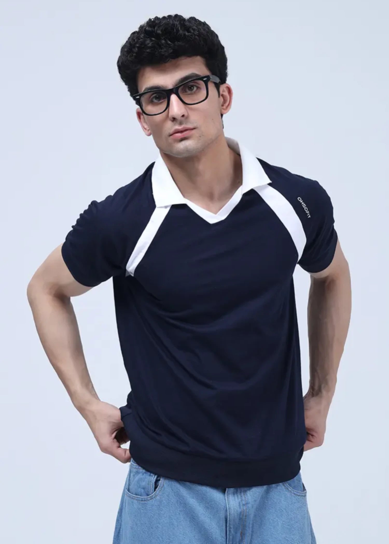 cotton Polo Shirt in Blue by Oh So Fit