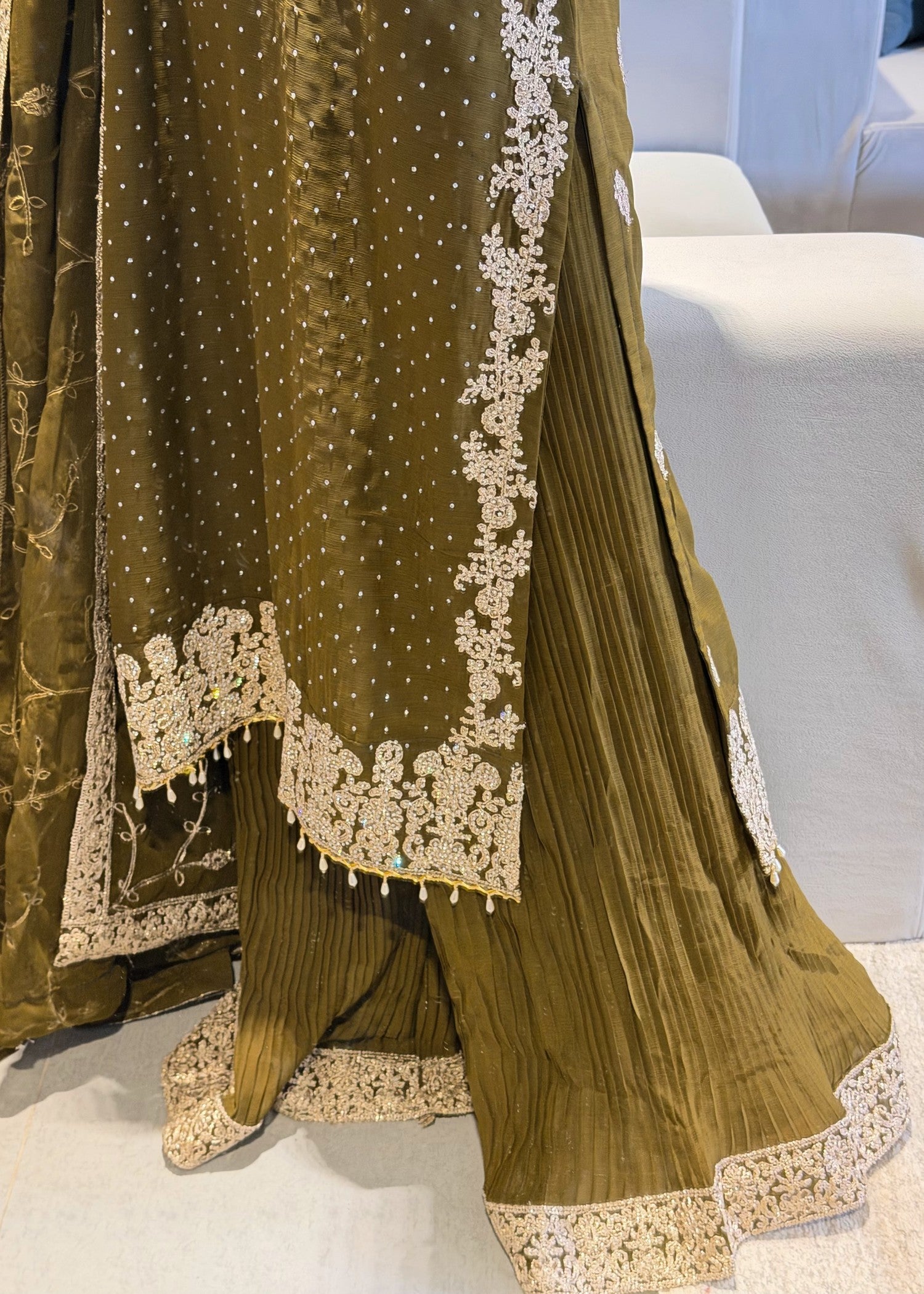 chiffon Sharara in Olive green
