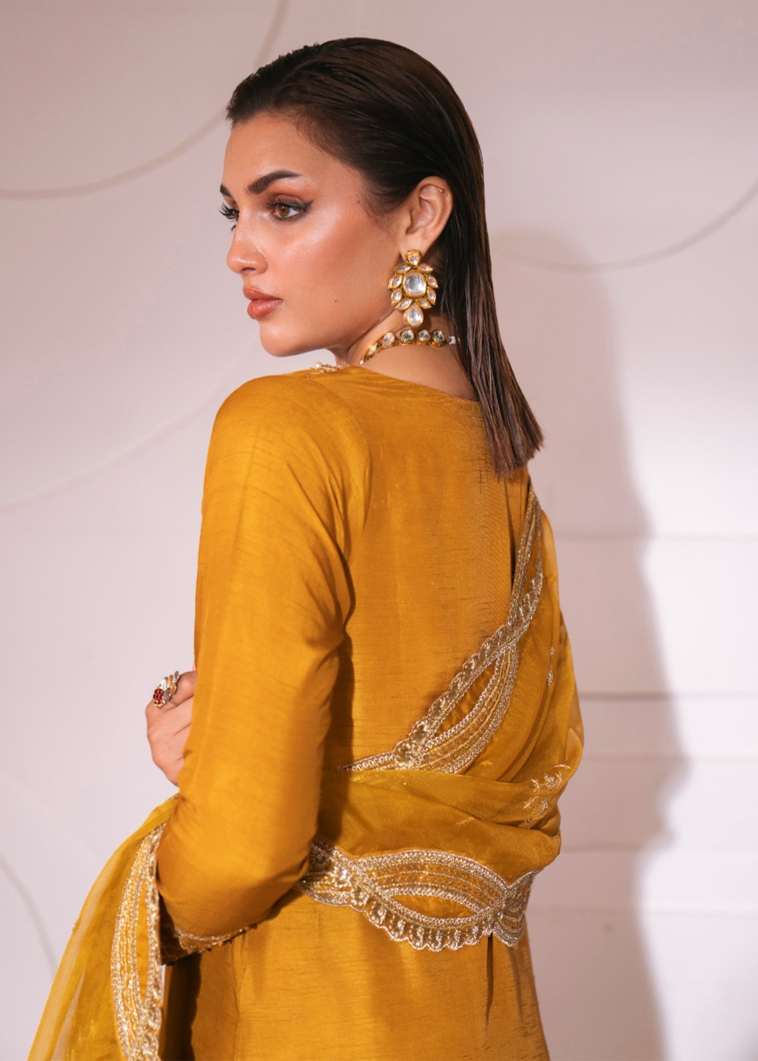 korean raw silk Kurta Set in Mustard