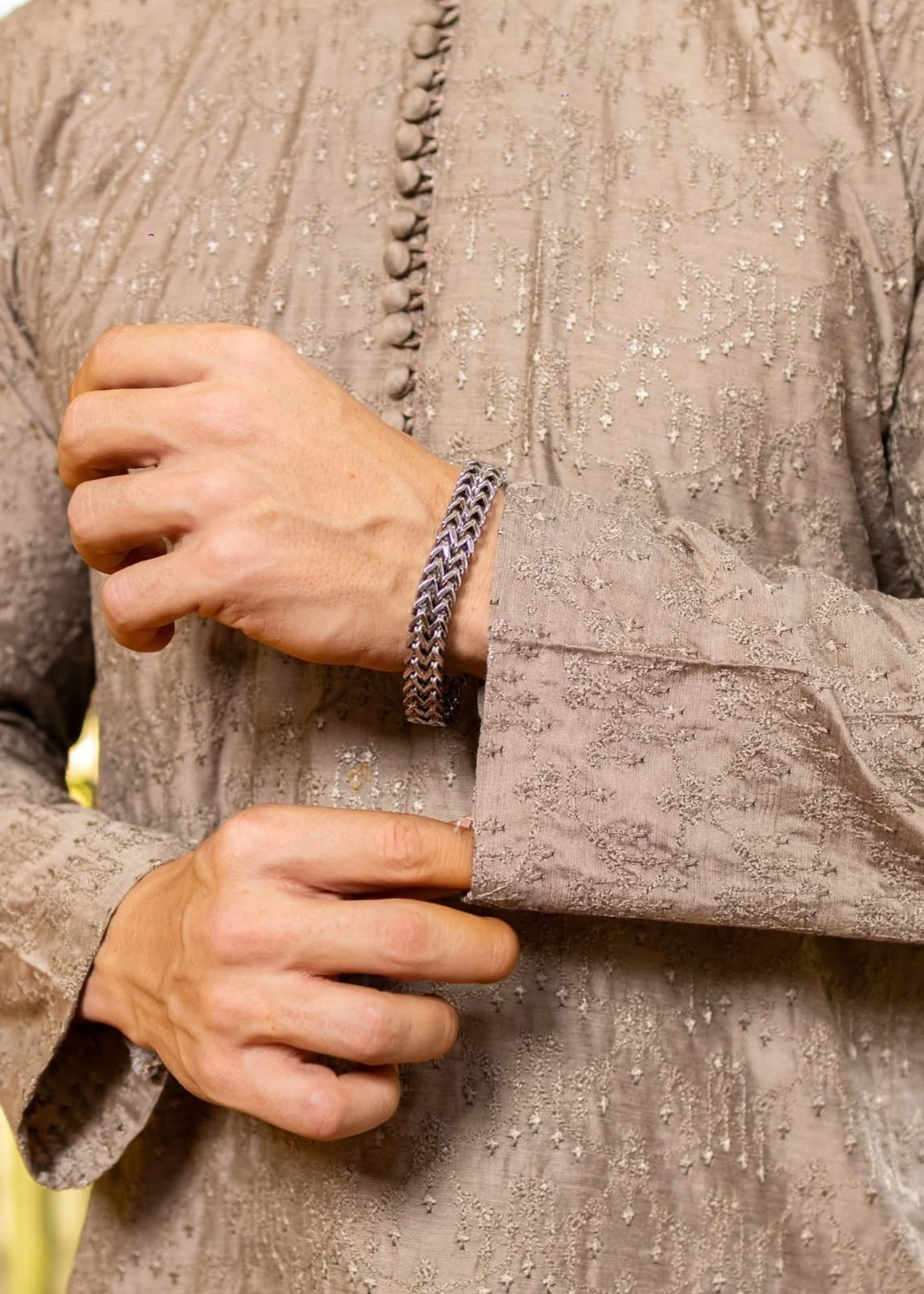 cotton silk Kurta Set in Timberwolf