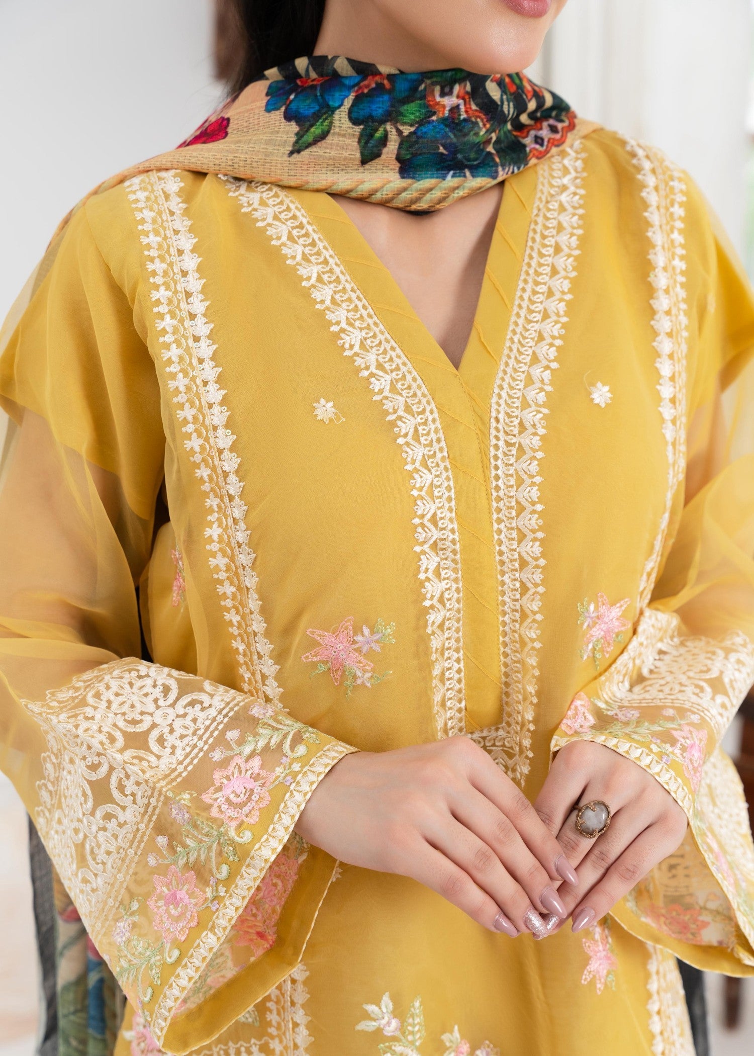 organza Kurta Set in Lemonade