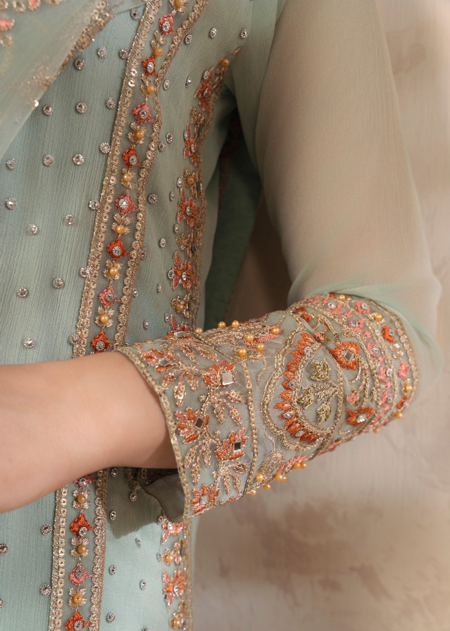 chiffon Kurta Set in Pastel green