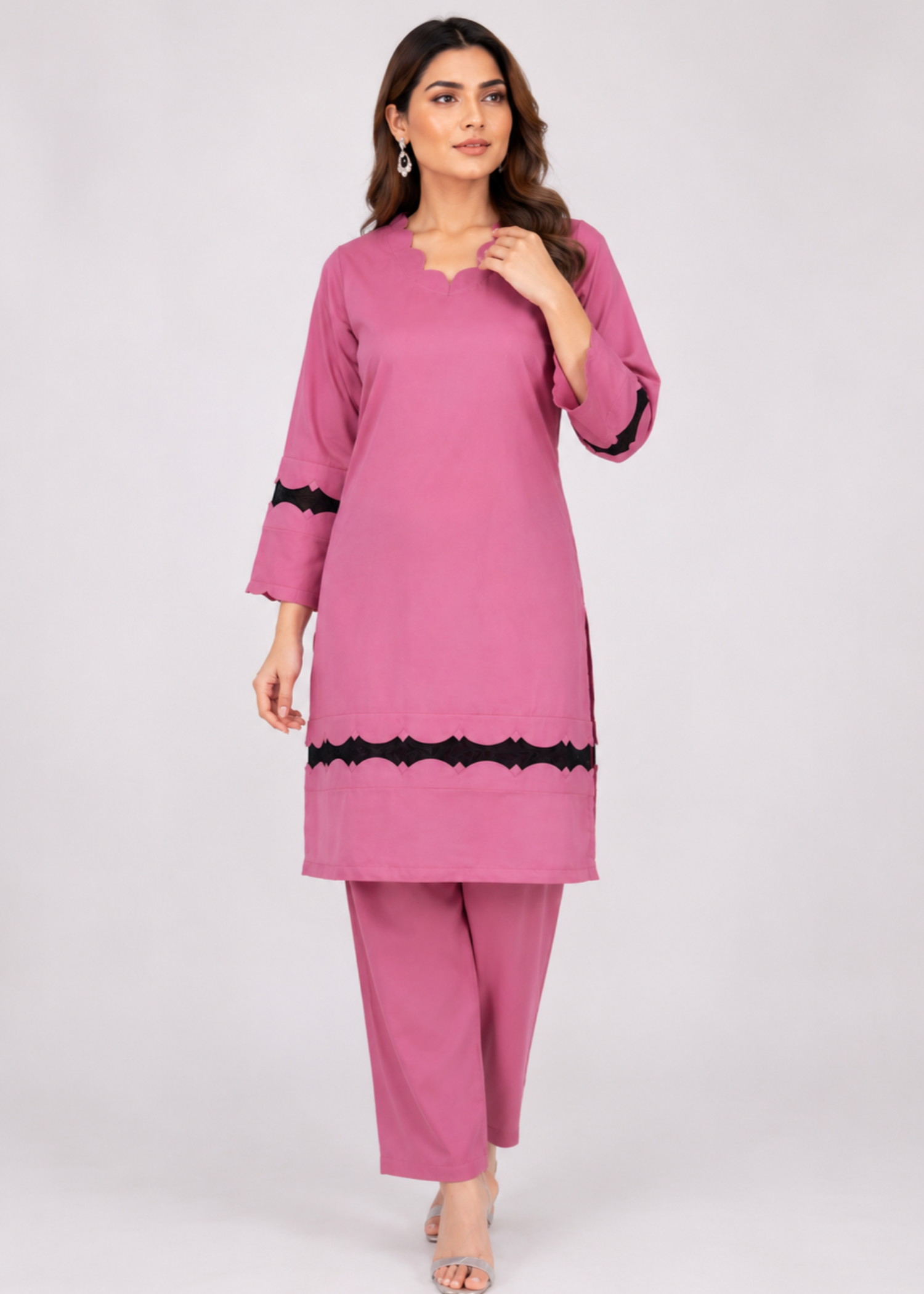 georgette Kurta Set in Rose pink
