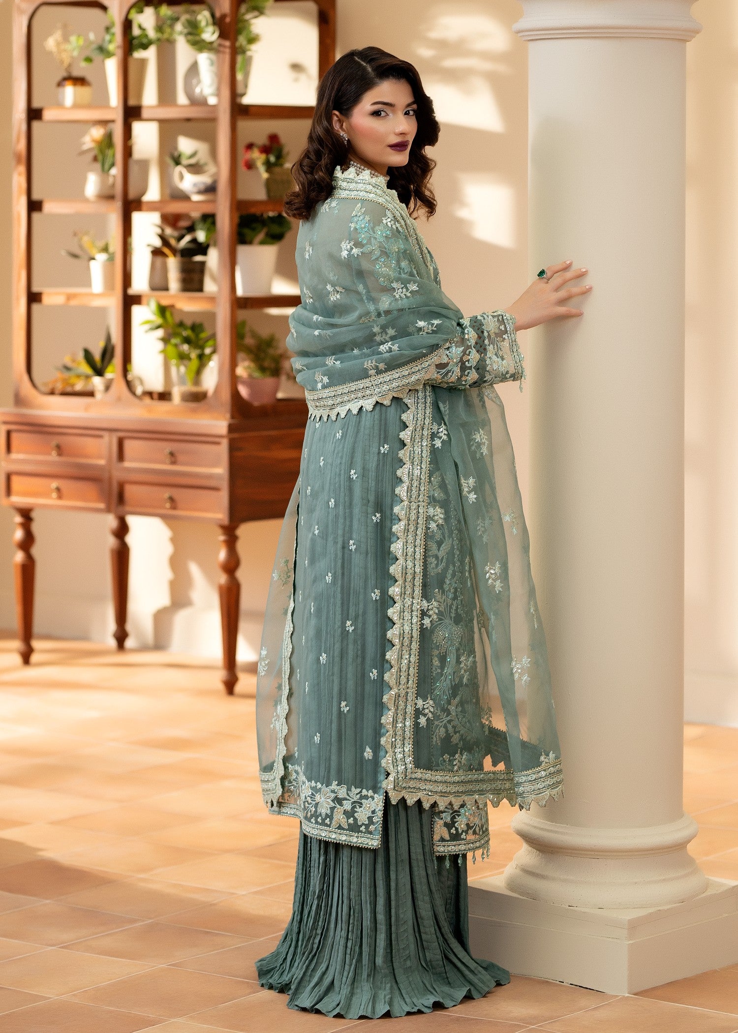 organza Sharara in Sea green