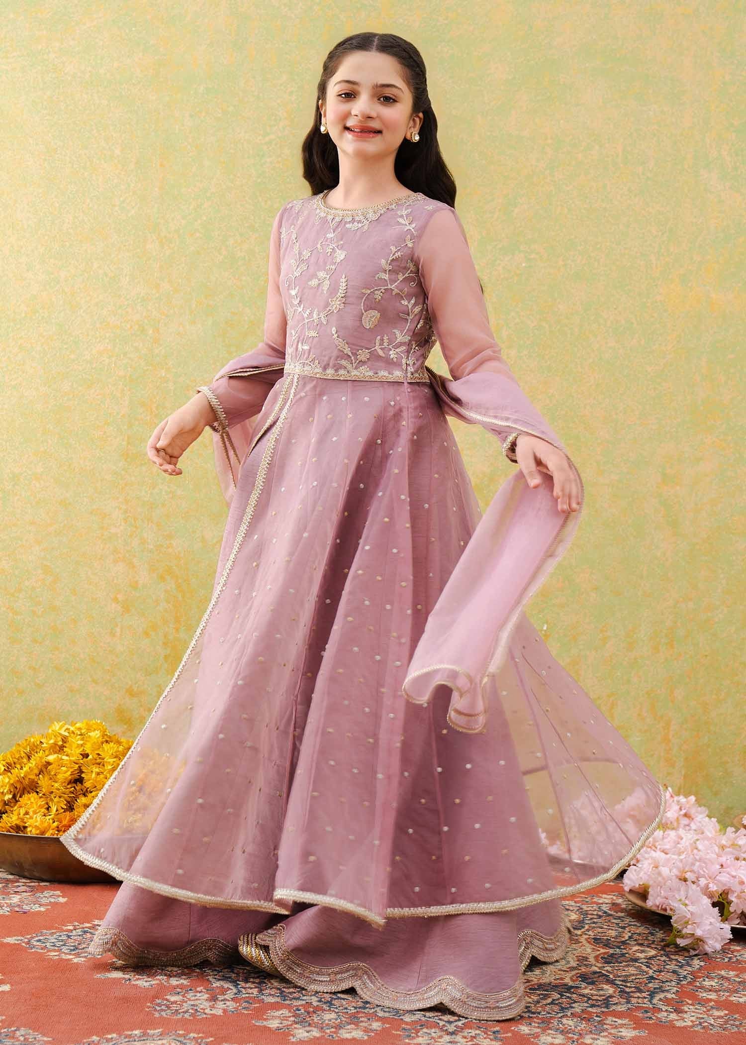 organza Lehenga in Lilac