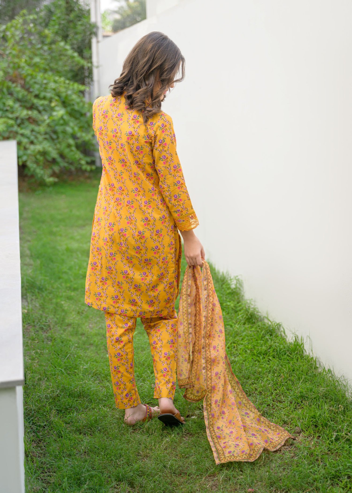 lawn Kurta Set in Yellow