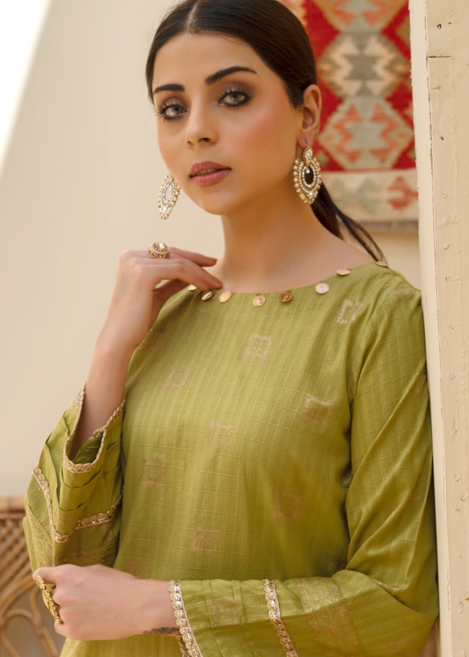 khaddar Kurti in Olive green