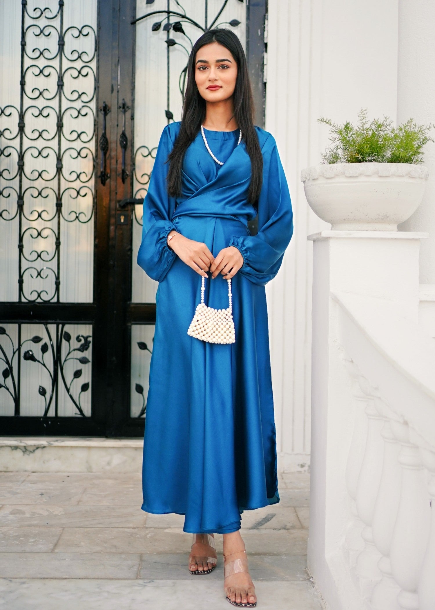 silk Dress in Bondi blue