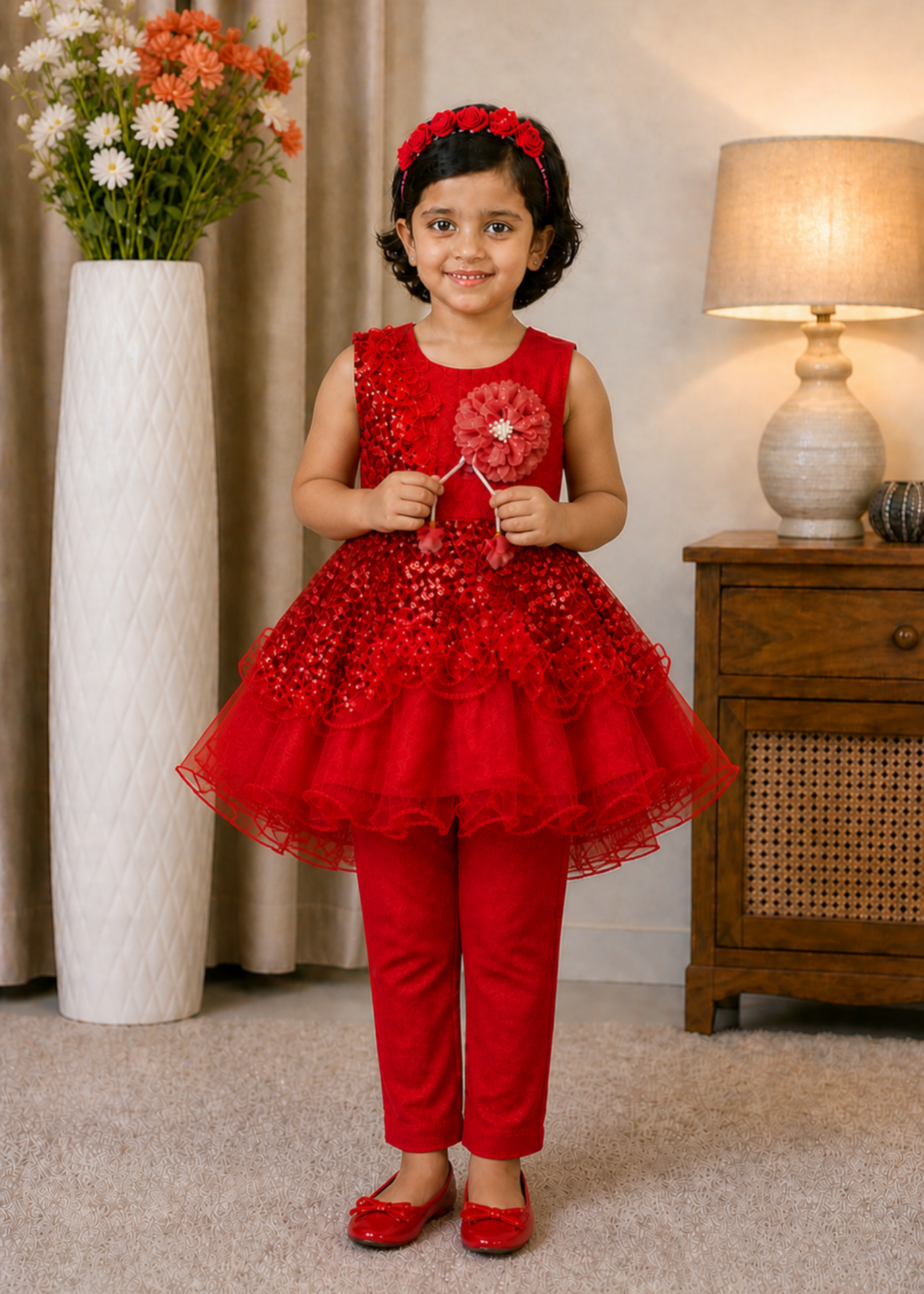 net Frock in Fire red