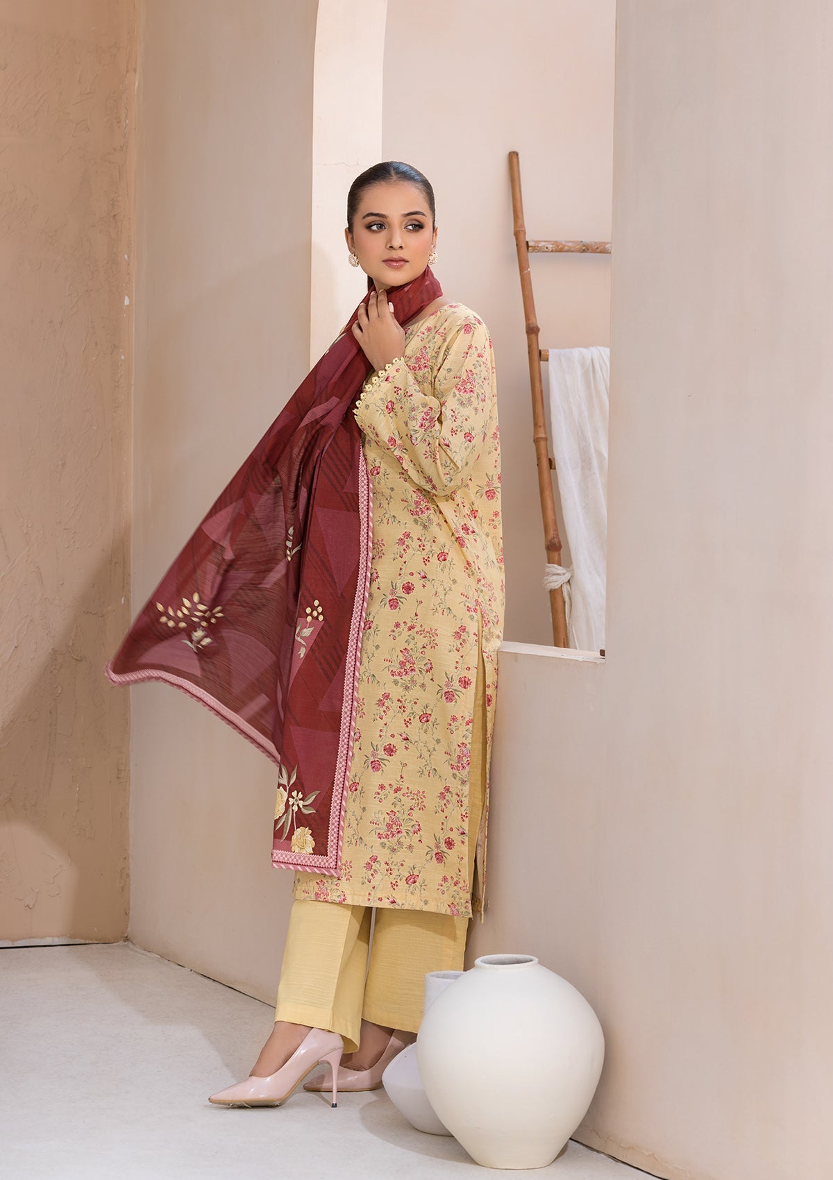 khaddar Kurta Set in Yellow