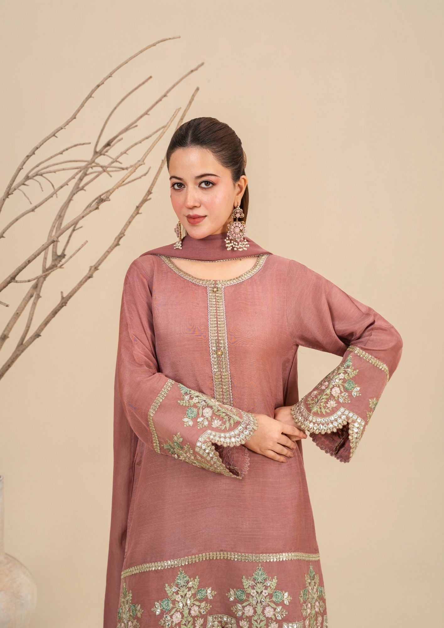 viscose raw silk Sharara in Tea rose pink