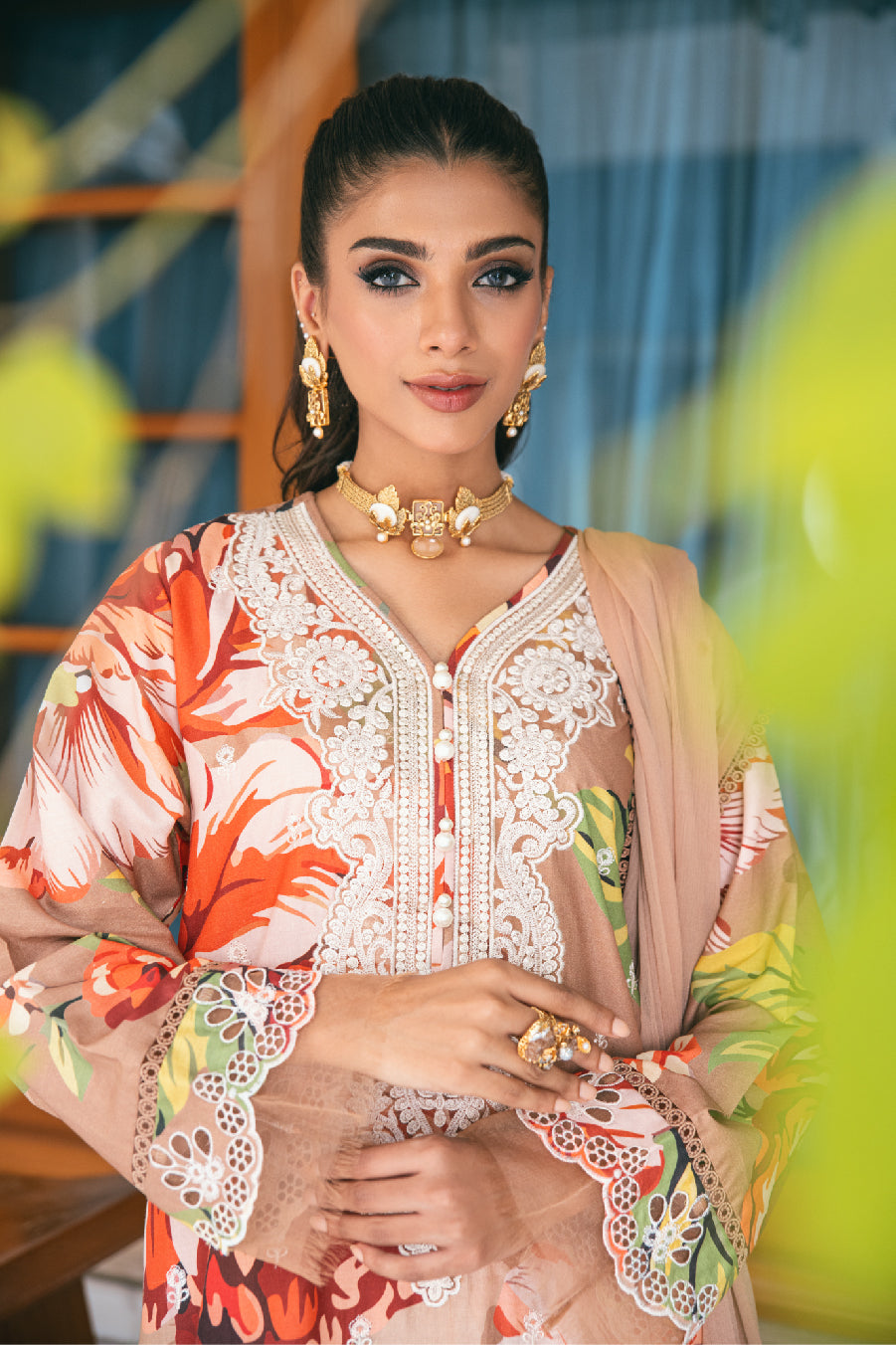 lawn Kurta Set in Peach pink