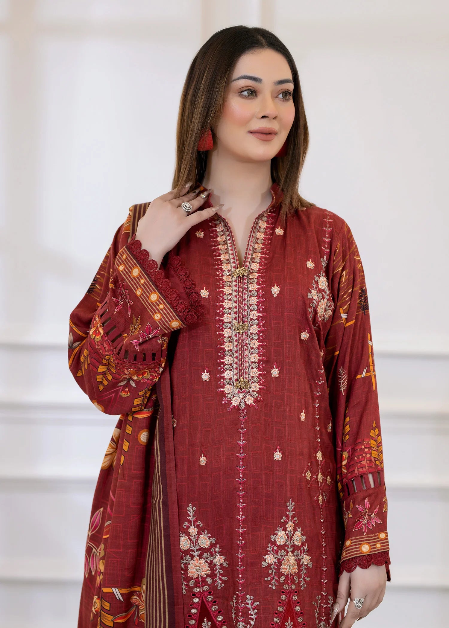 wool Kurta Set in Maroon