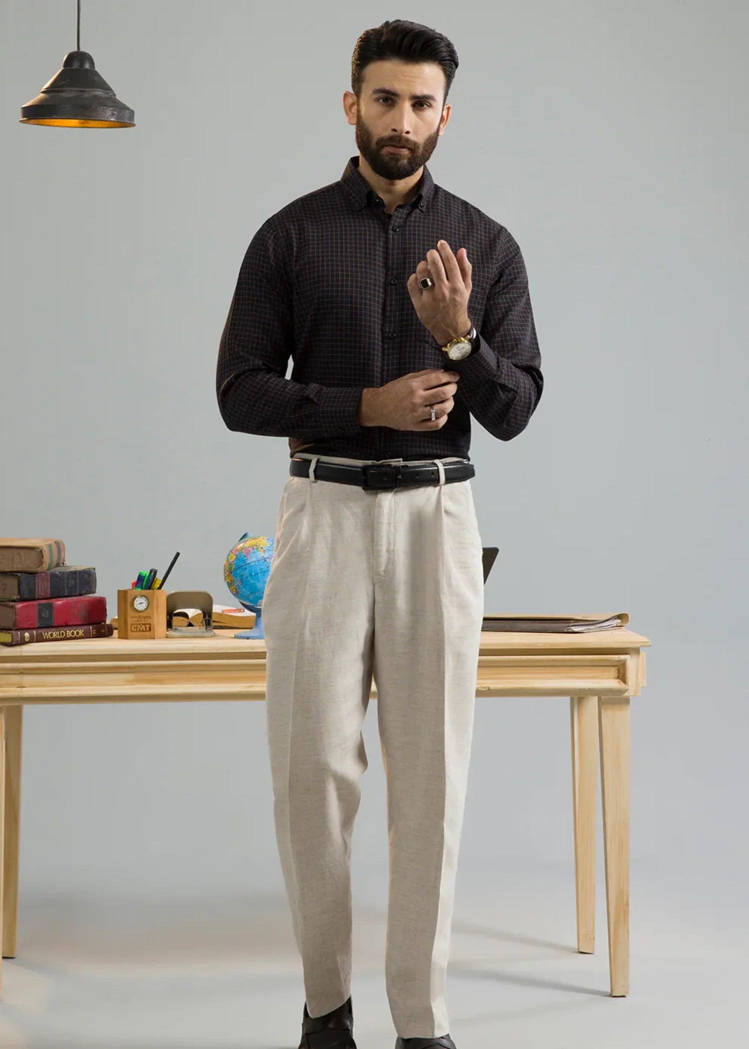 cotton Formal Shirt in Black, brown