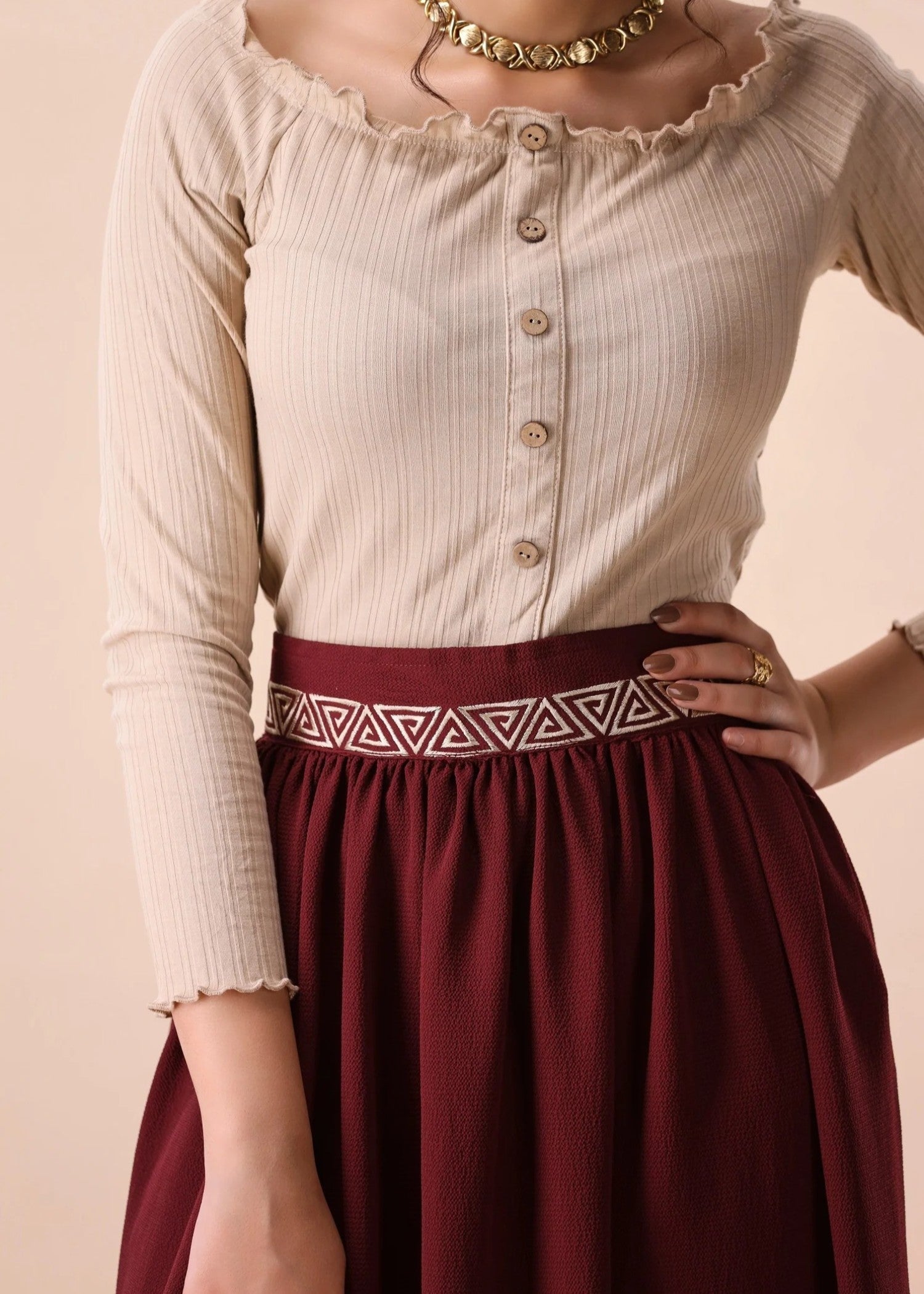 polyester Skirt in Maroon
