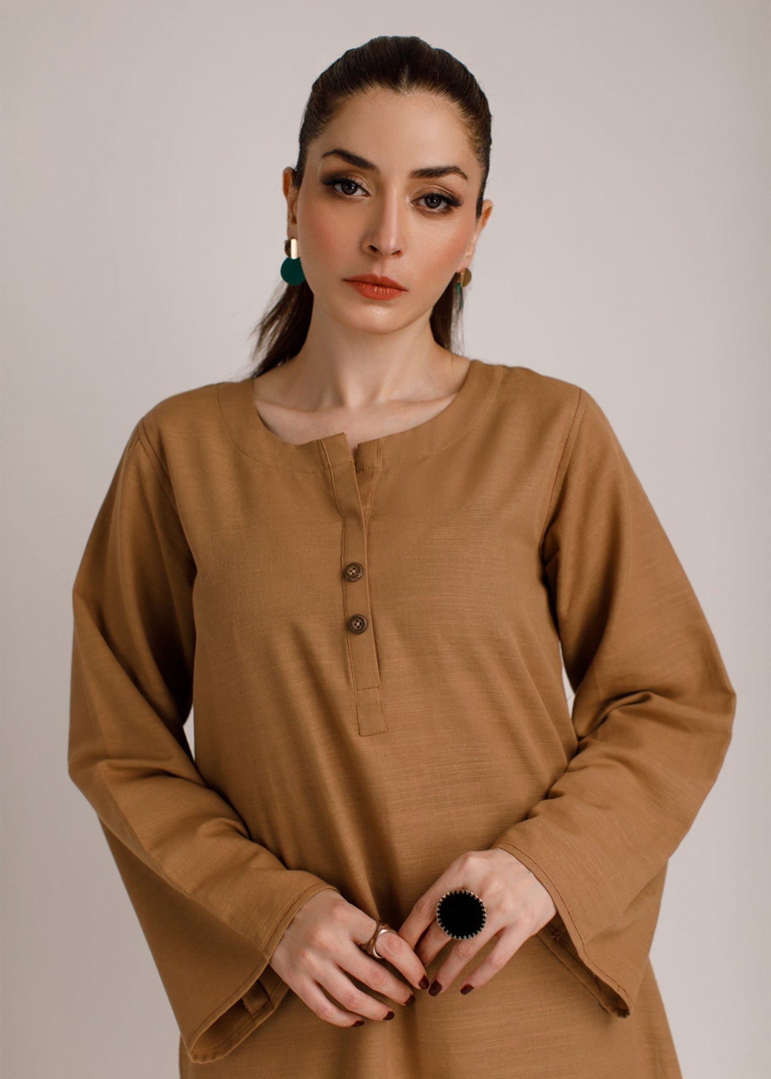 khaddar Kurta Set in Earth brown