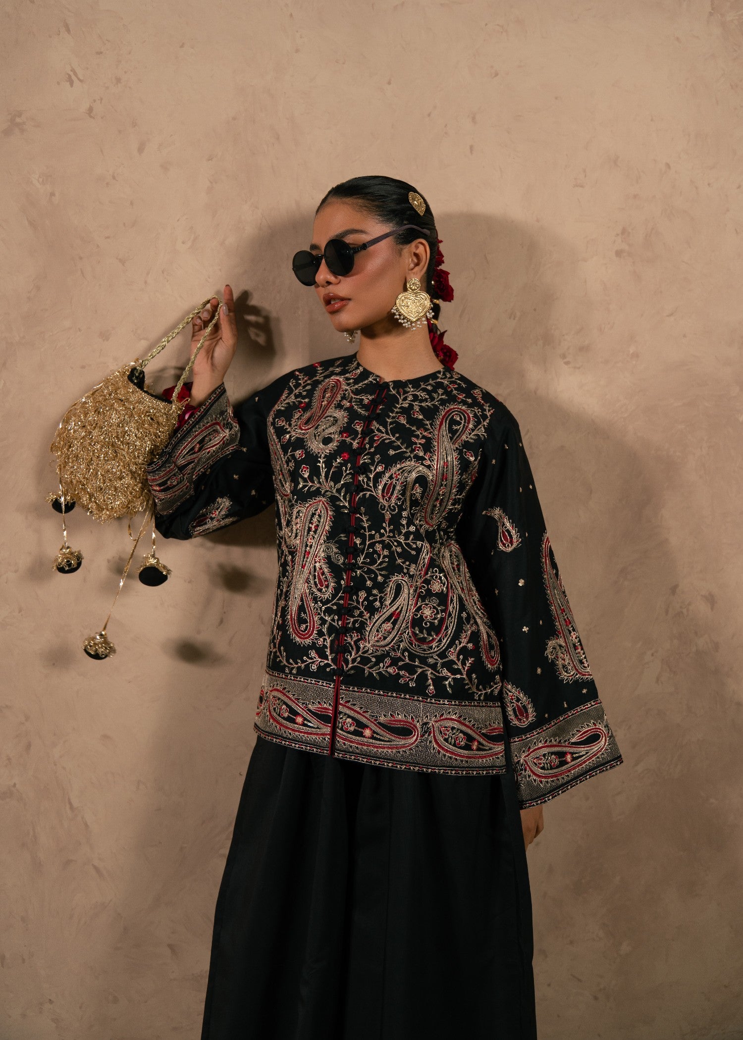viscose thai silk Jacket in Black