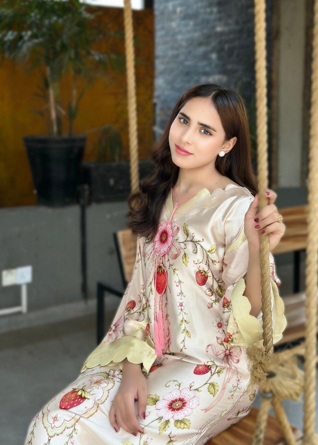 pk charmuse silk Kaftan in Cream, vanilla