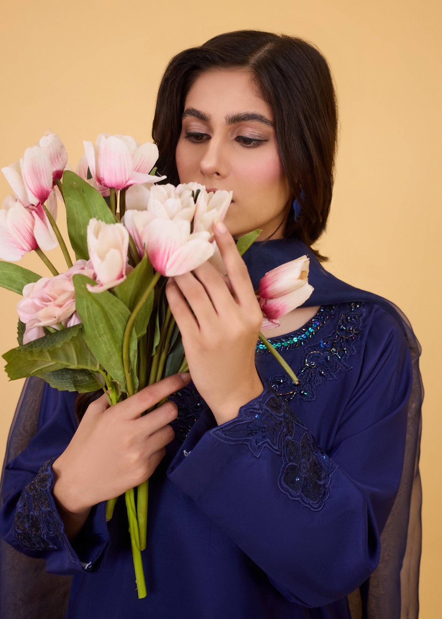 kattan silk Kurta Set in Navy blue