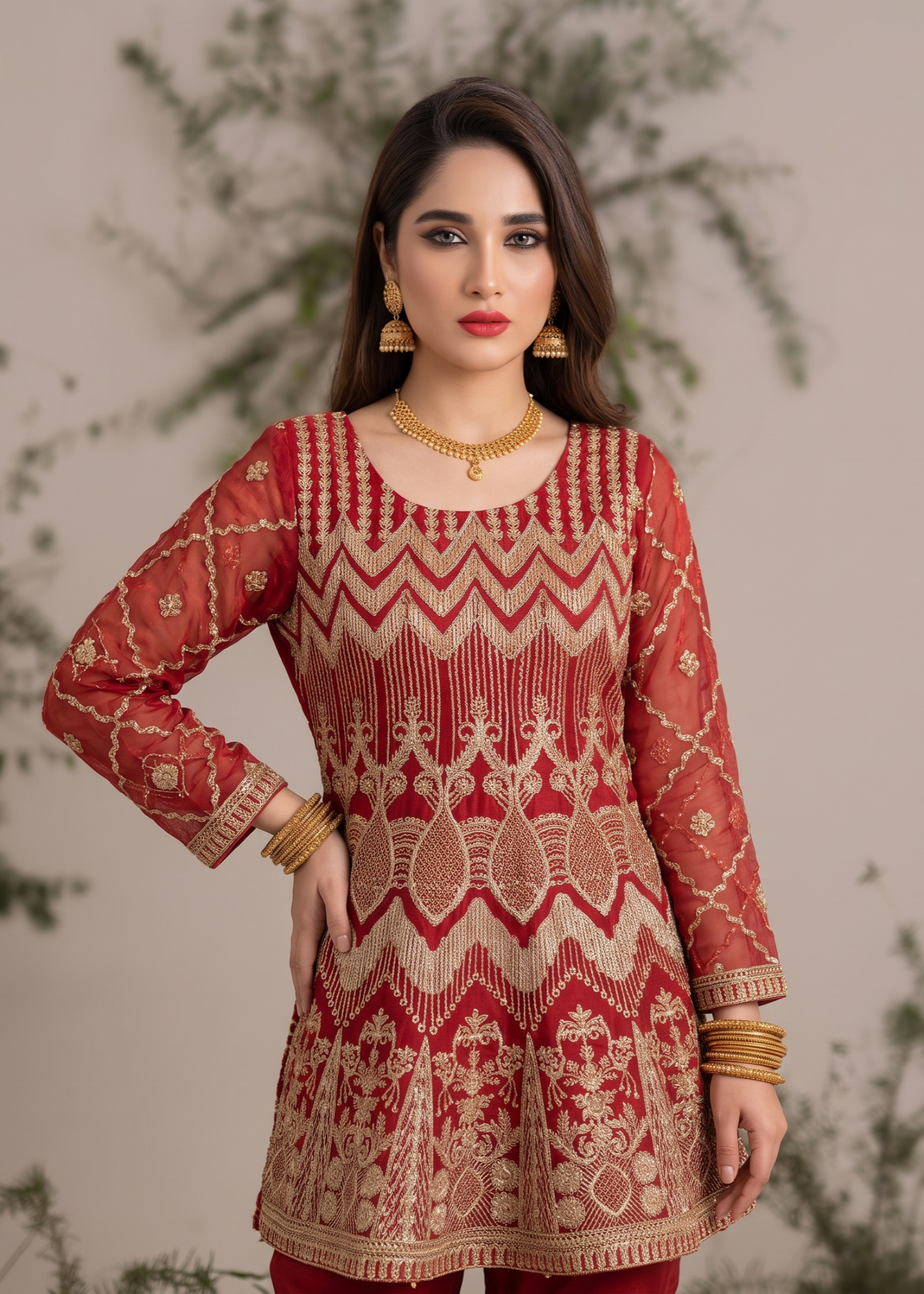 organza Gharara in Red