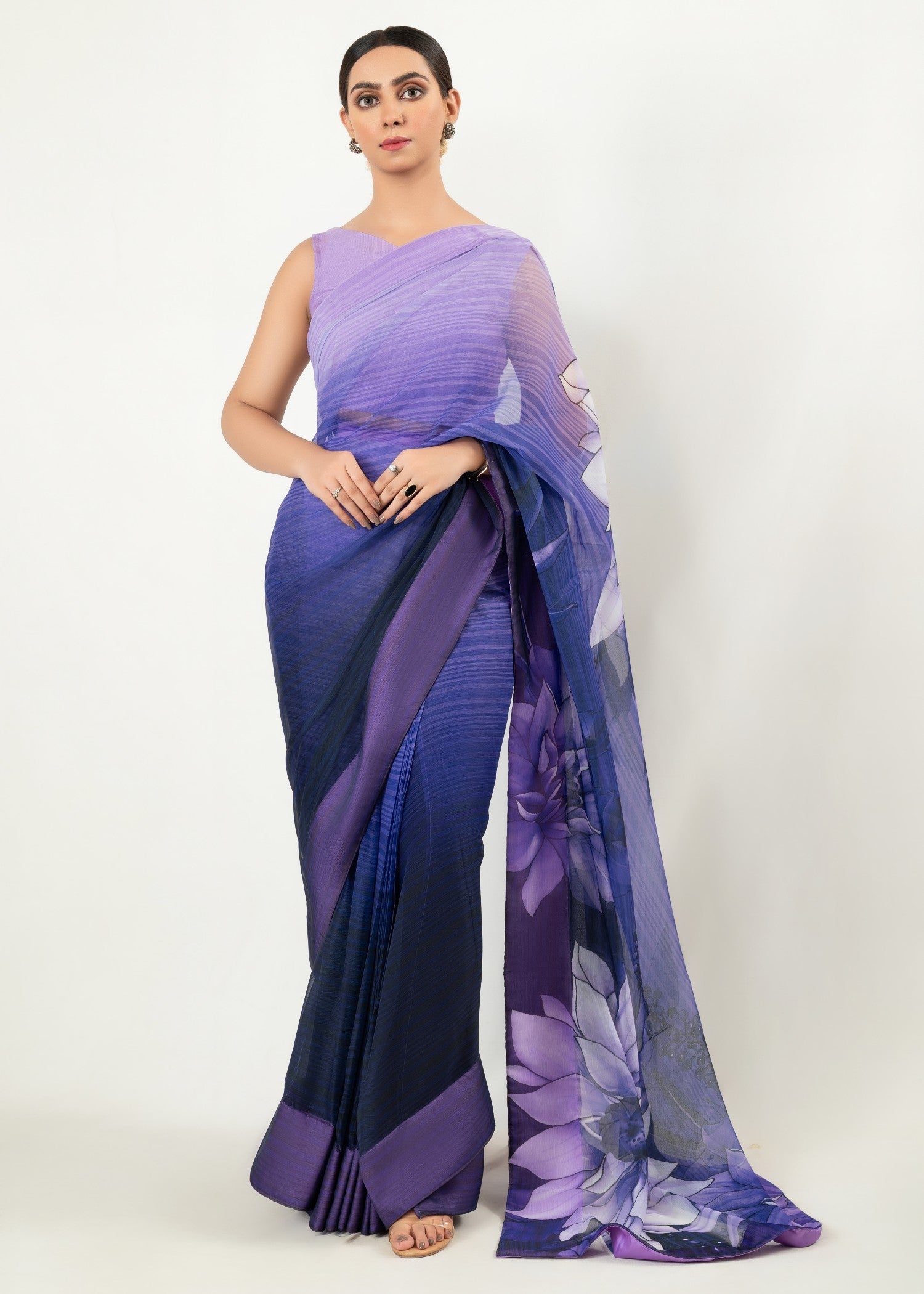 raw silk Saree in Purple rain