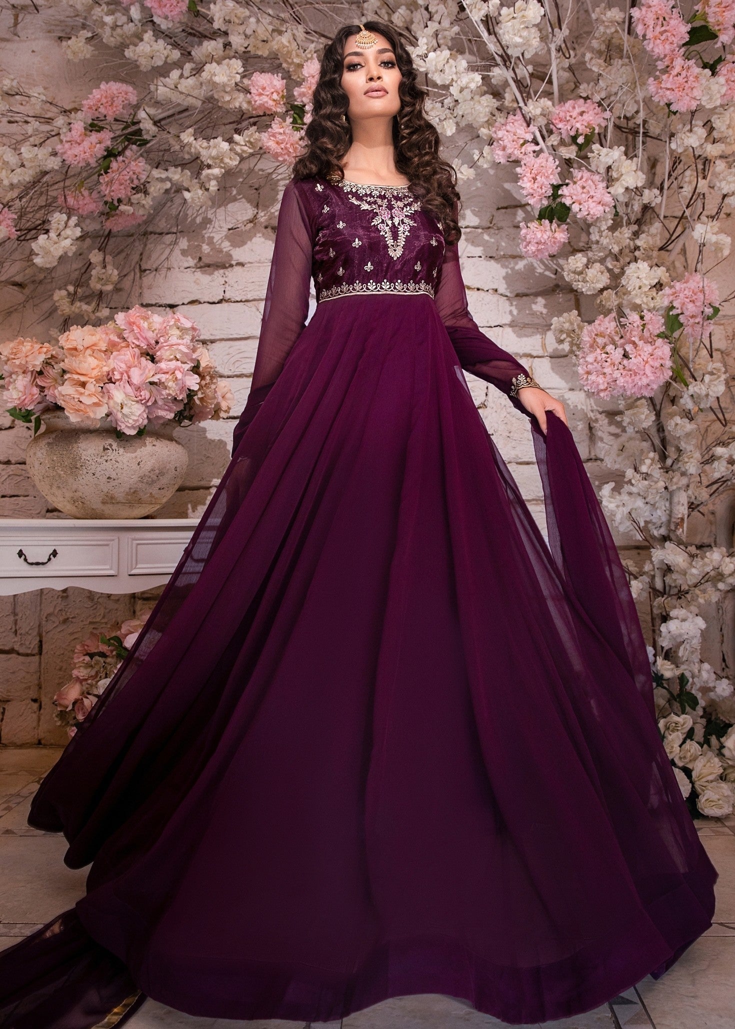 chiffon Pishwas in Pansy