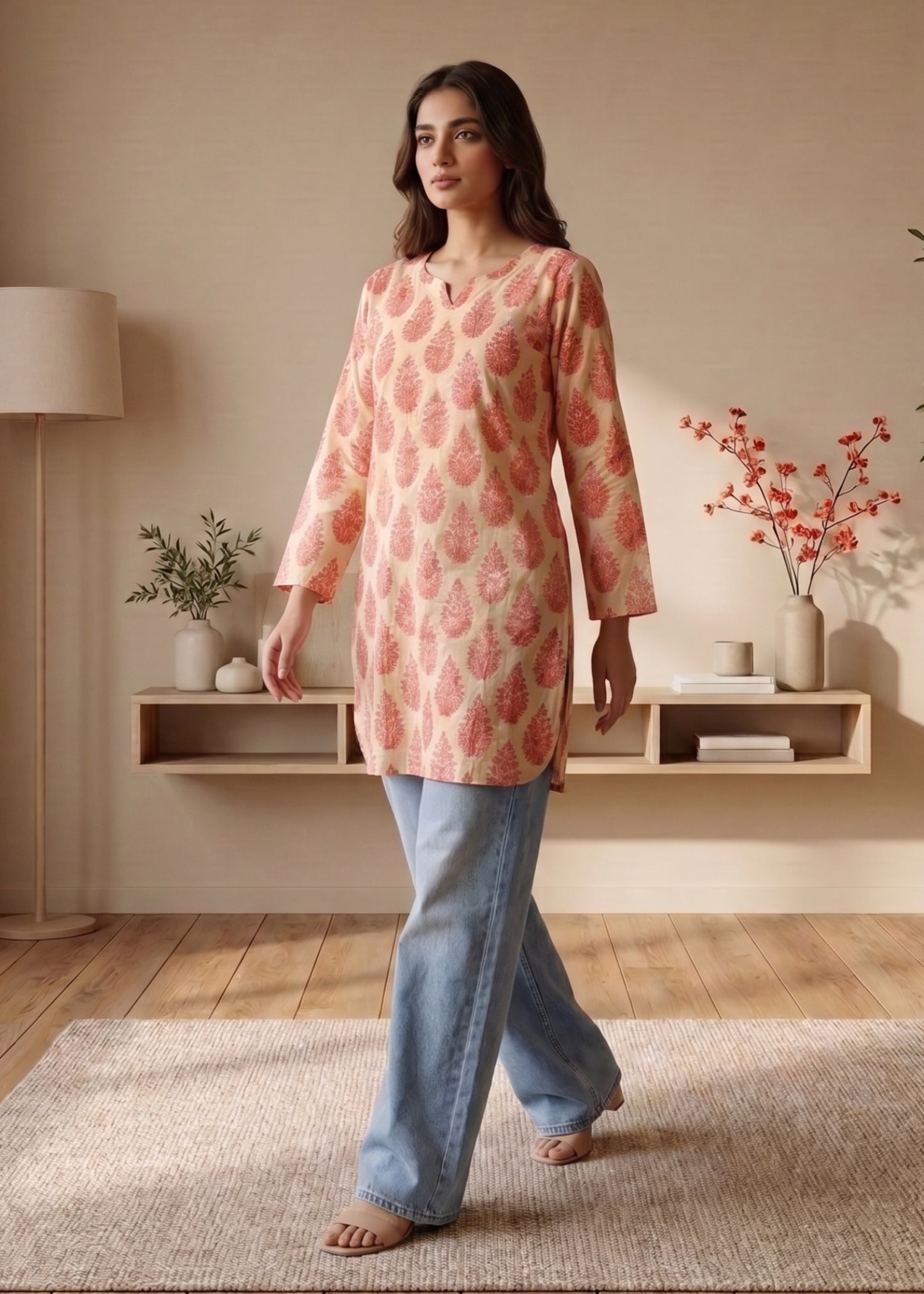 lawn cotton Kurti in Khaki brown