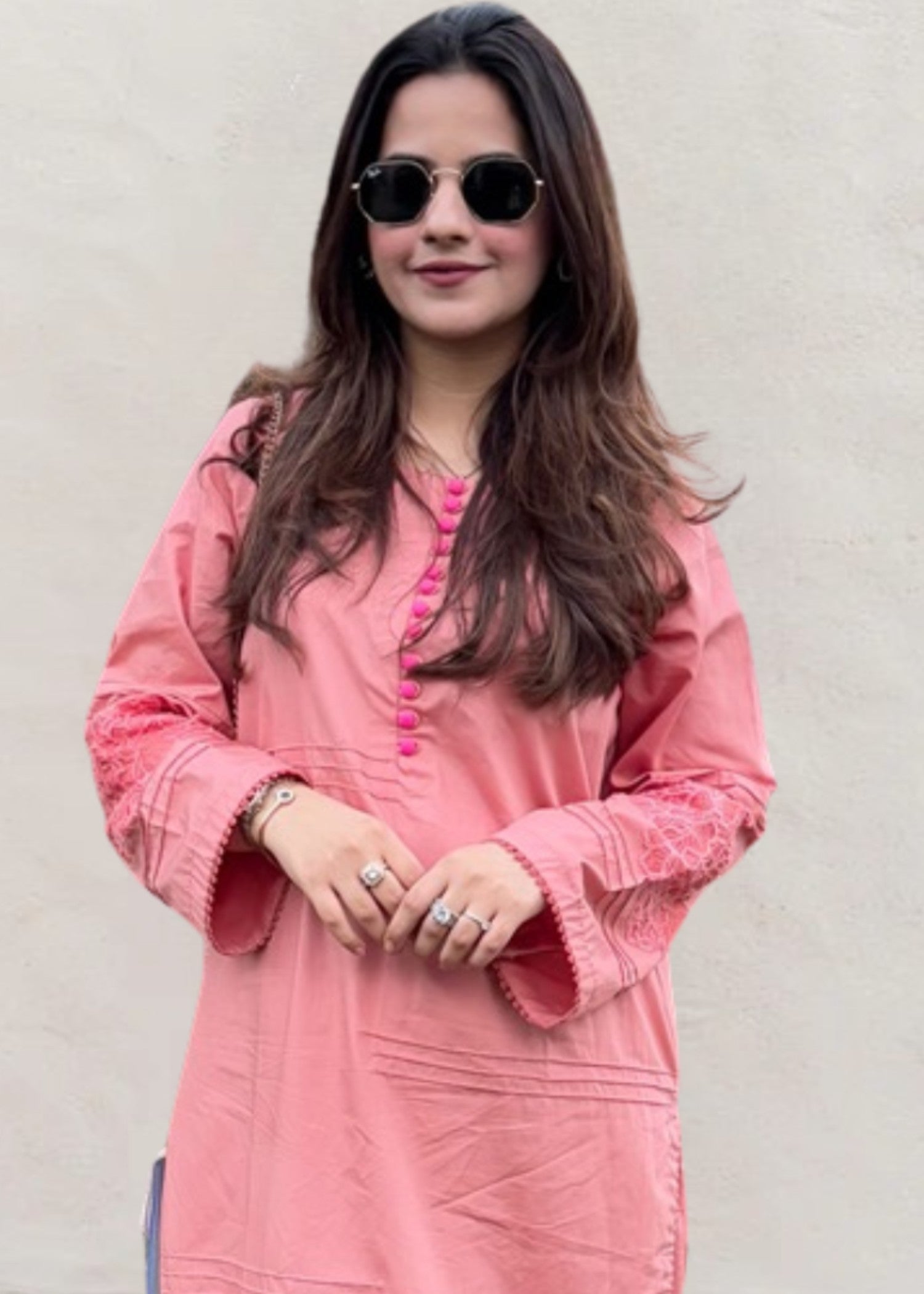 chambray Kurta Set in Blush pink