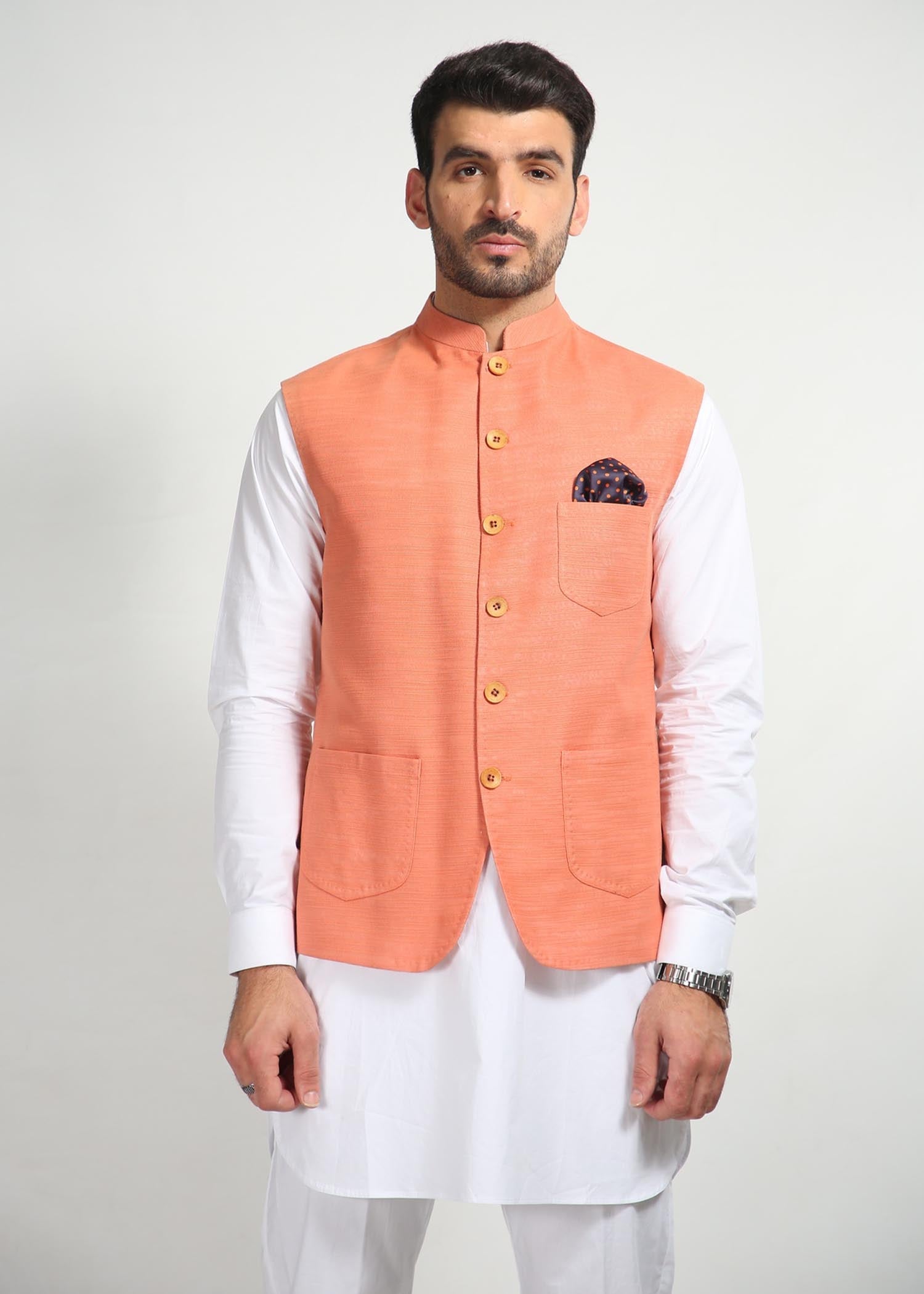linen Waistcoat in Coral pink