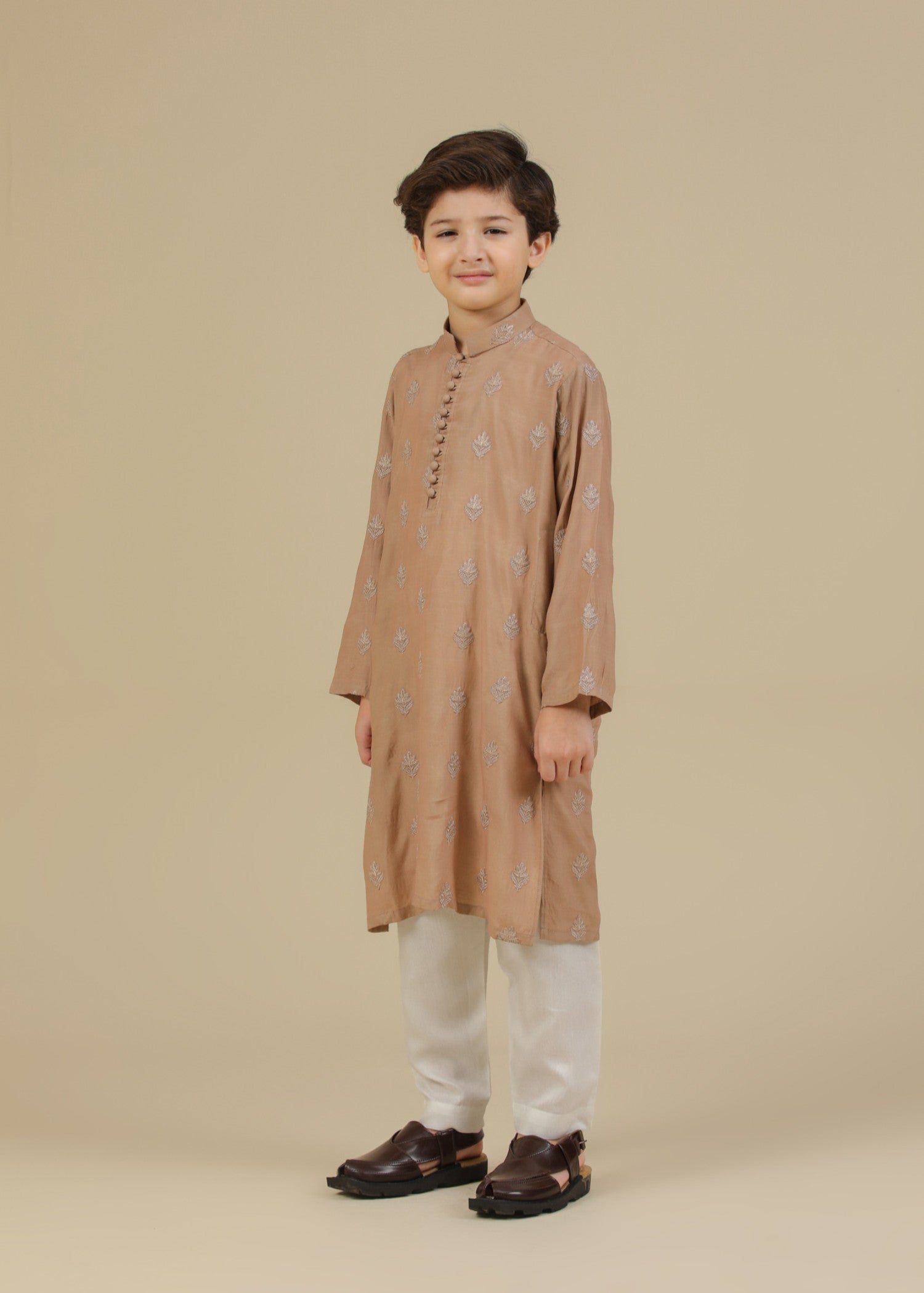 raw silk Kurta Set in Sand brown