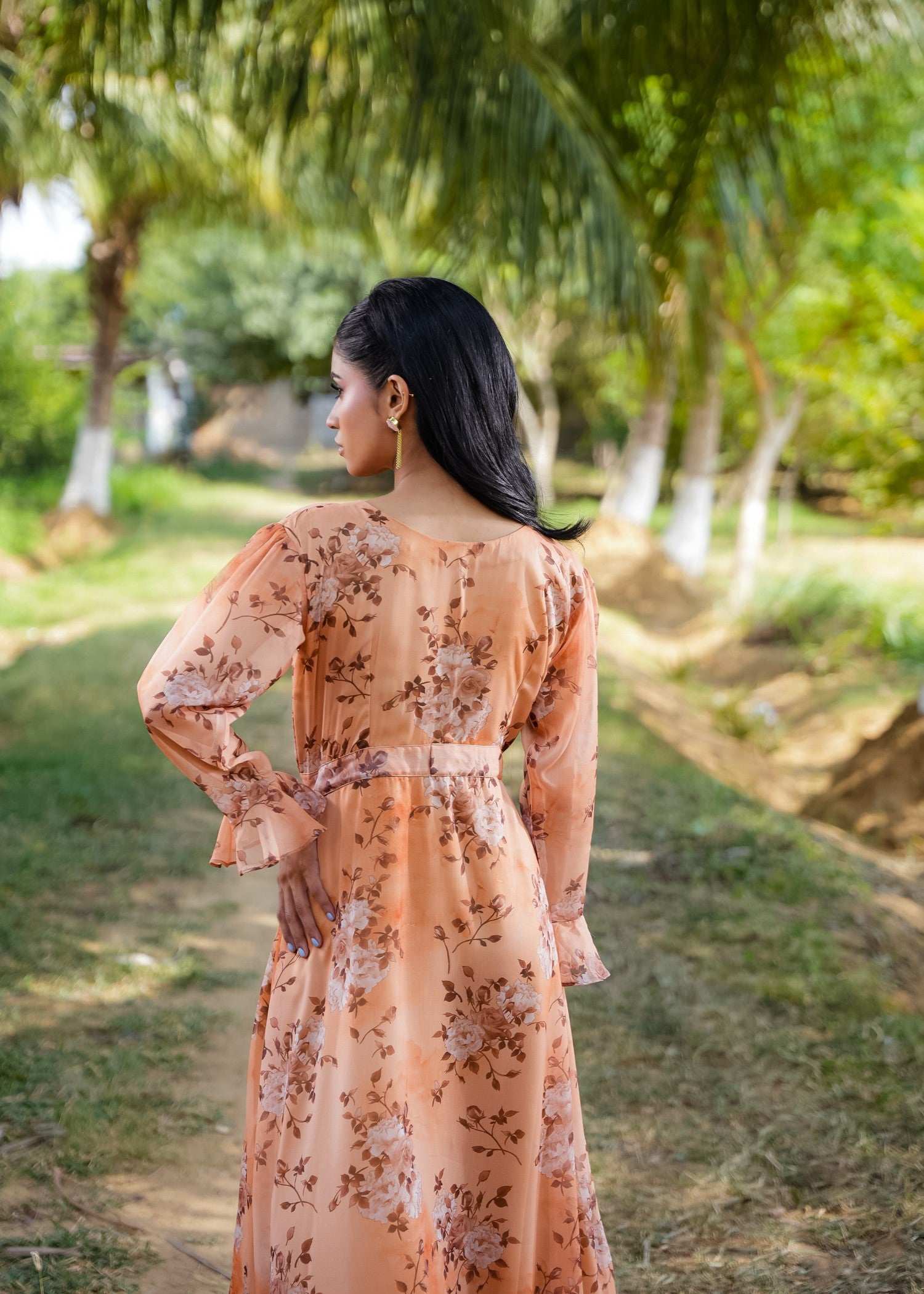 silk charmeuse Maxi in Peach orange