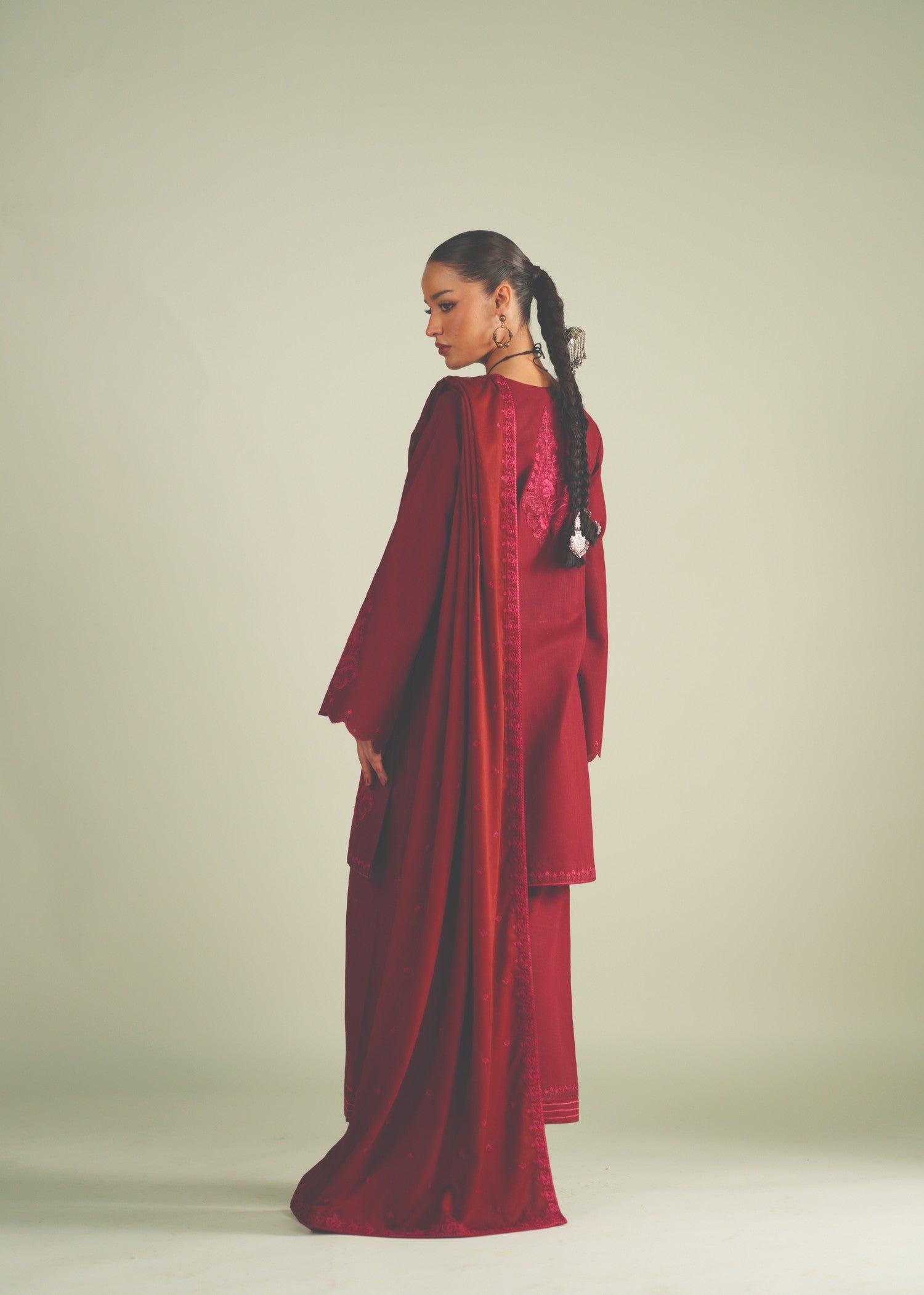 khaddar Kurta Set in Maroon