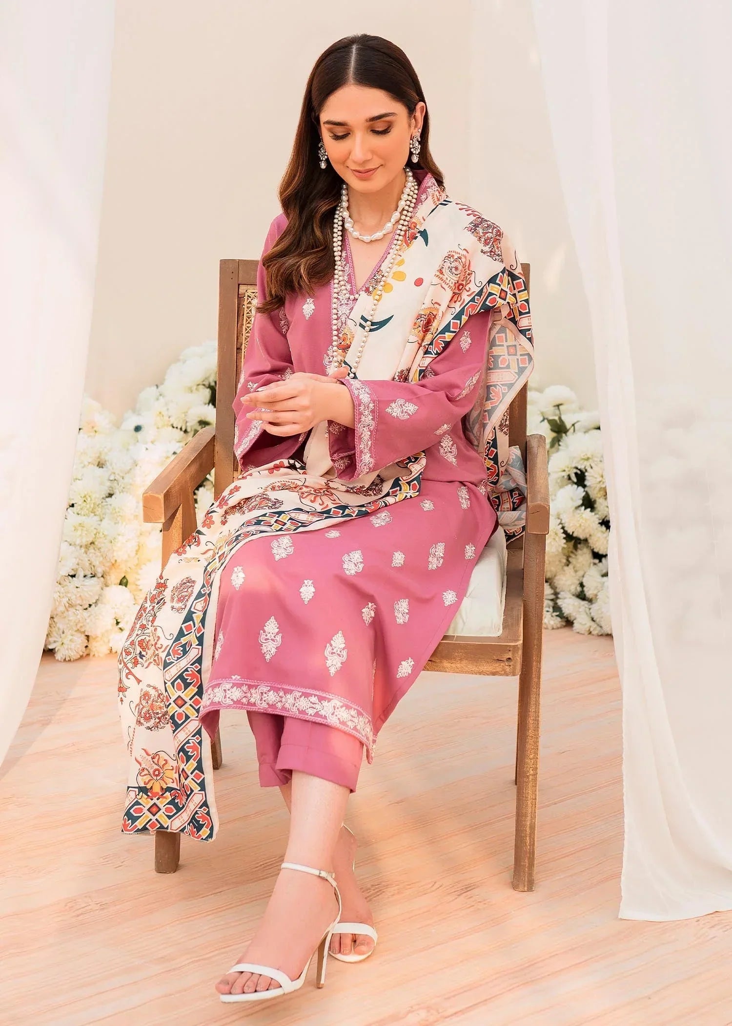 linen Kurta Set in Tea rose pink